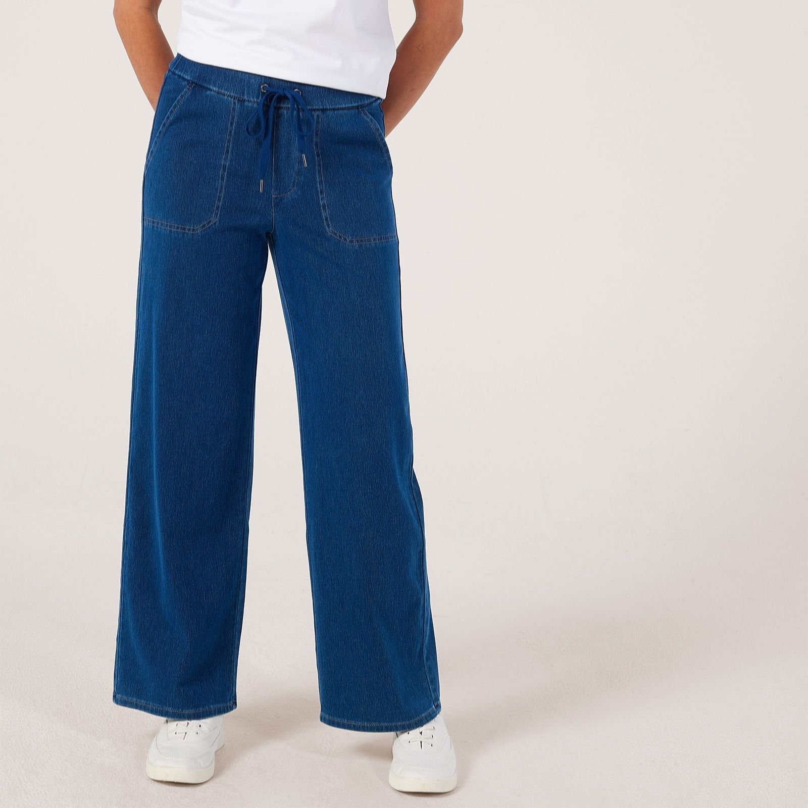 Denim & Co. Comfy Knit Wide-Leg Draw Cord Trousers Petite