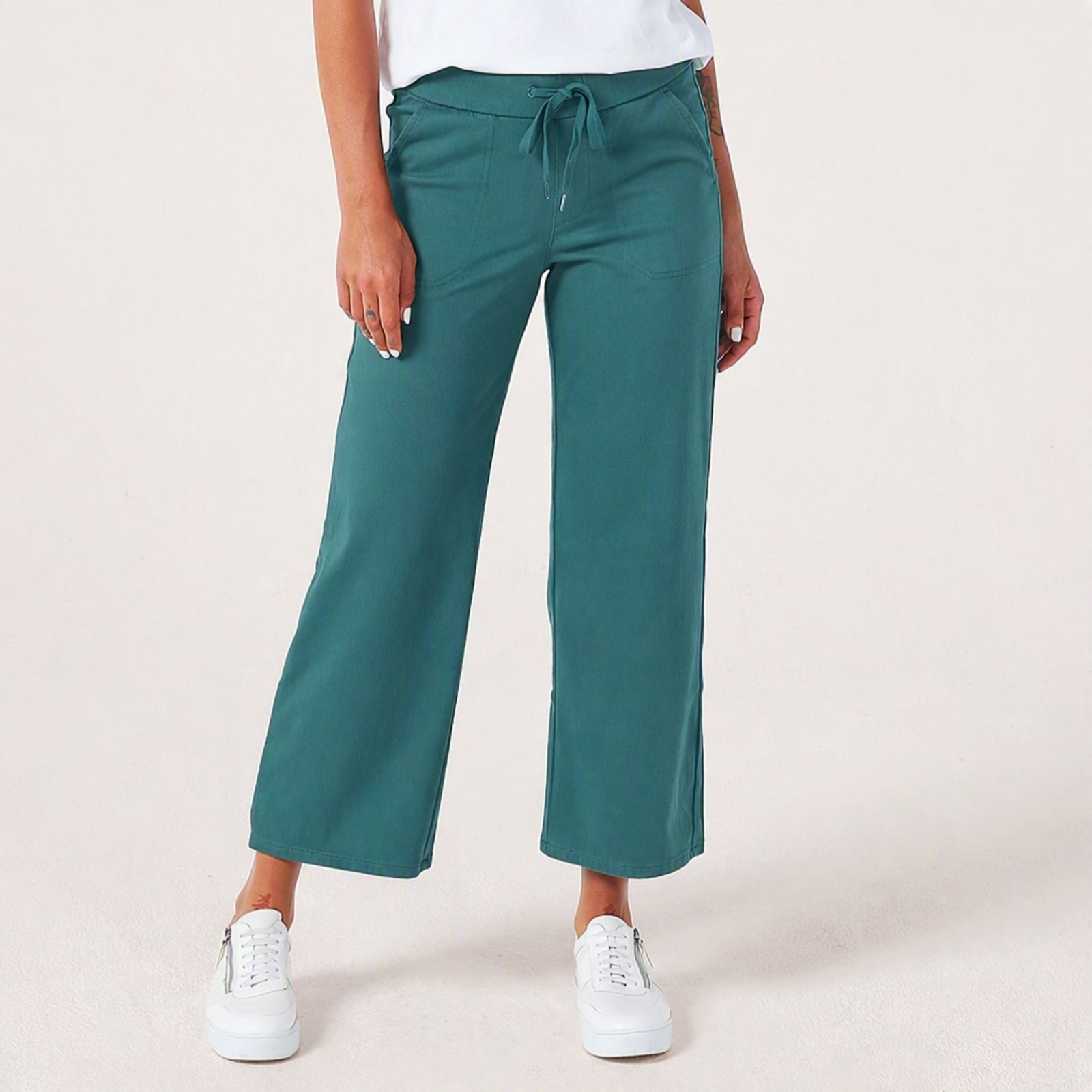 Denim & Co. Comfy Knit Wide-Leg Draw Cord Trousers Petite