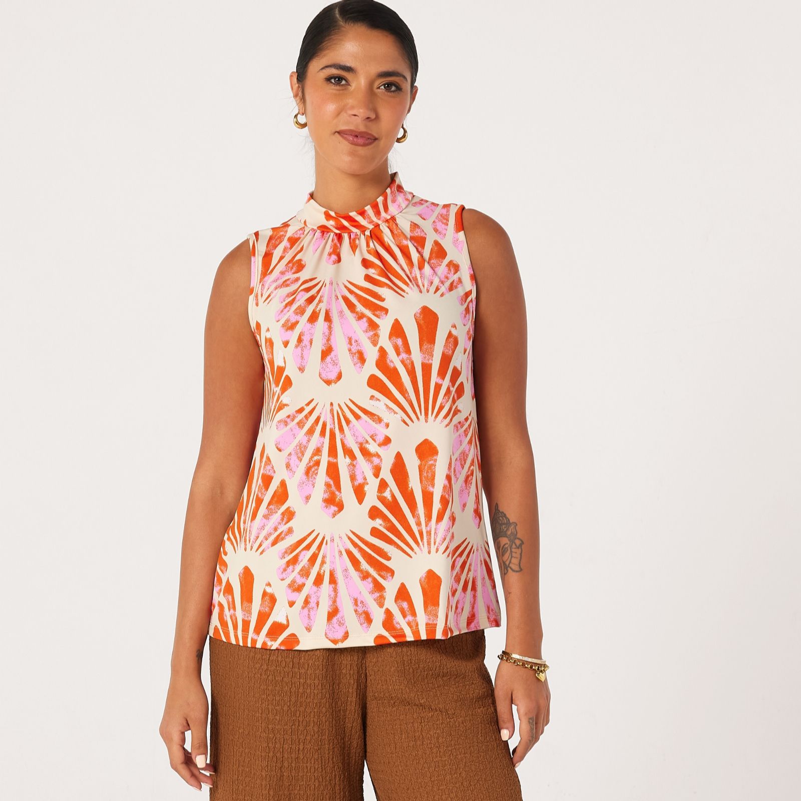Kim&Co Printed Brazil Jersey Ruched High Neck Top