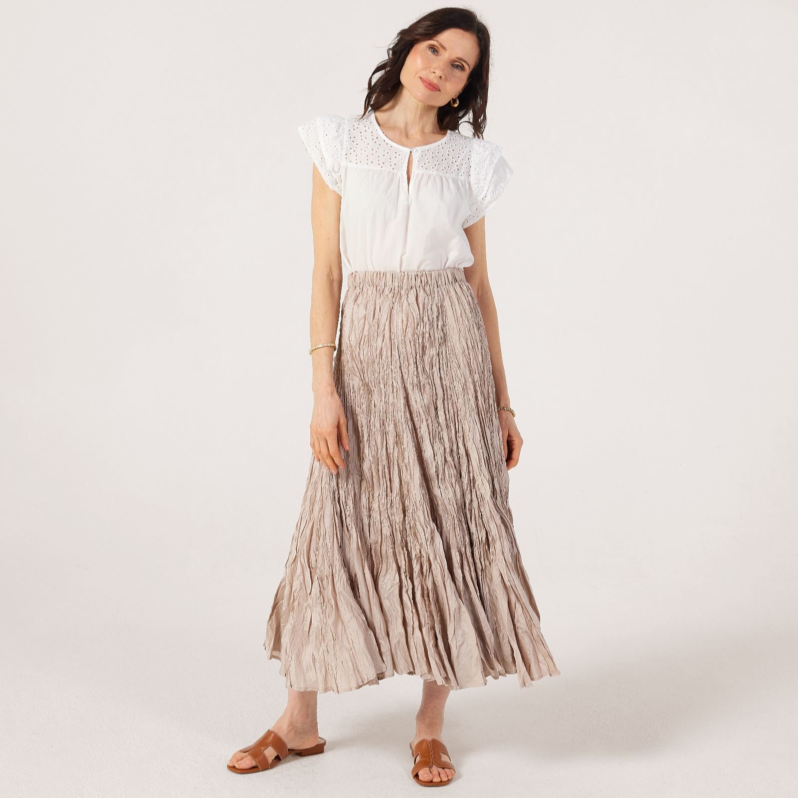 Malissa J Long Crinkle Sateen Skirt With Elasticated Waist