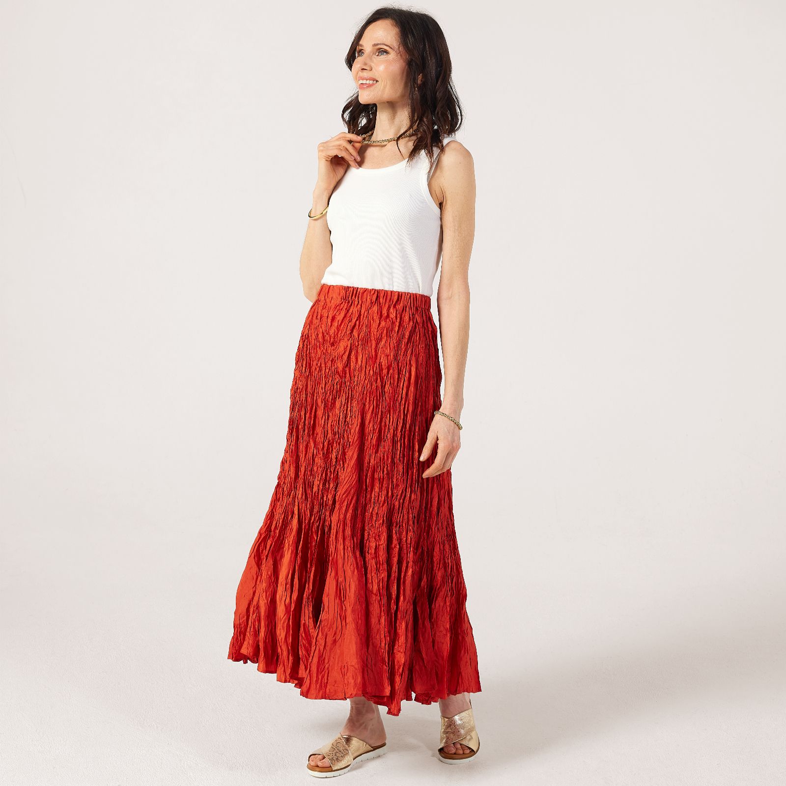 Malissa J Long Crinkle Sateen Skirt With Elasticated Waist