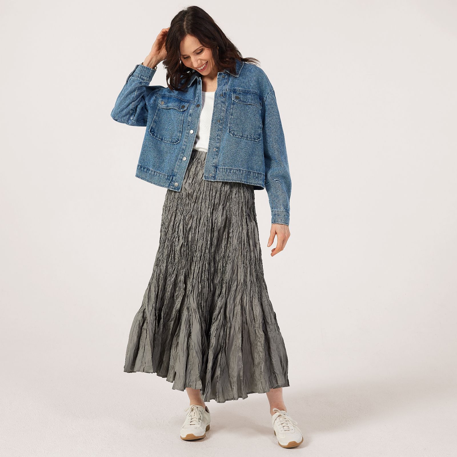 Malissa J Long Crinkle Sateen Skirt With Elasticated Waist