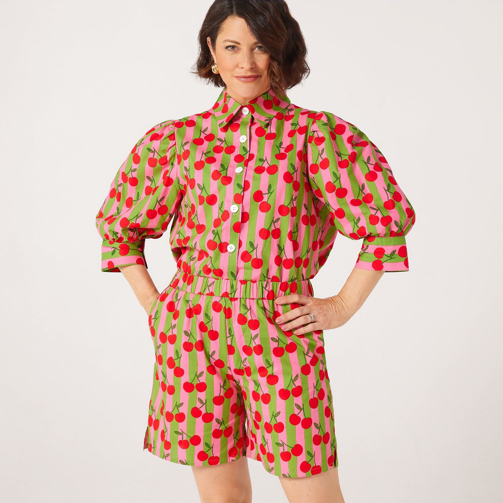 Helene Berman X Katy 100% Cotton Cherry City Shorts