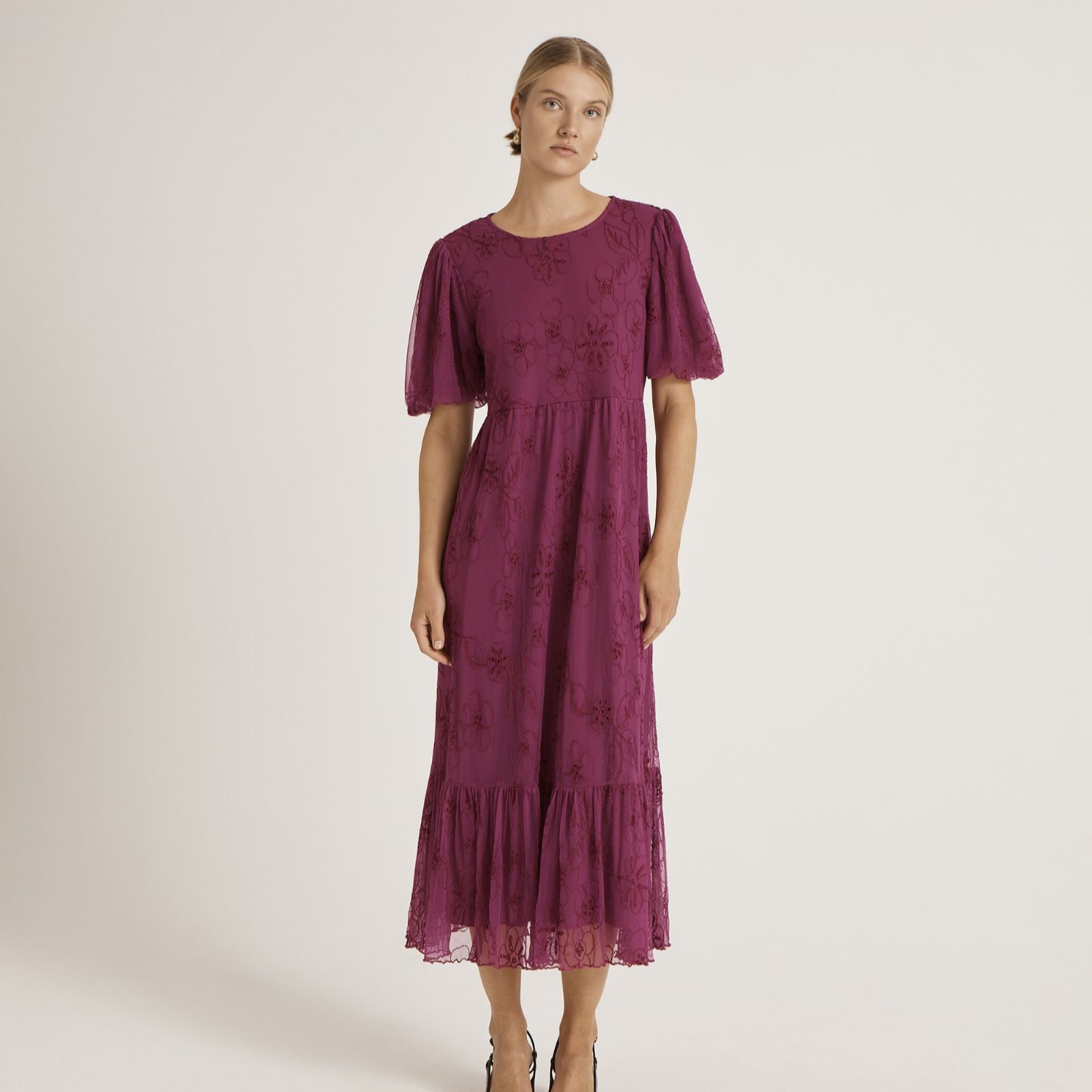 Finery London Yasmine Mesh Stretch Jersery Tiered Midi Dress