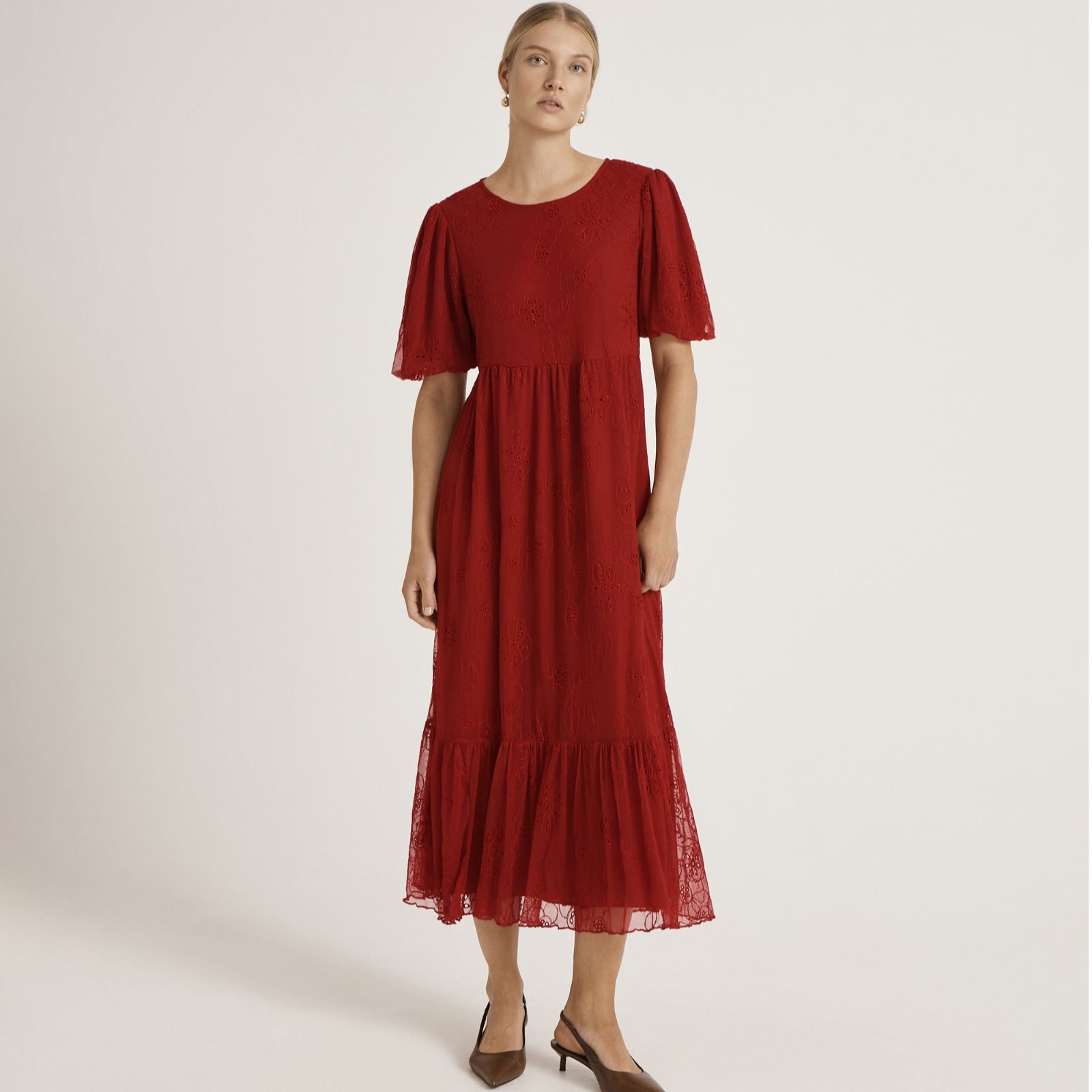 Finery London Yasmine Mesh Stretch Jersery Tiered Midi Dress