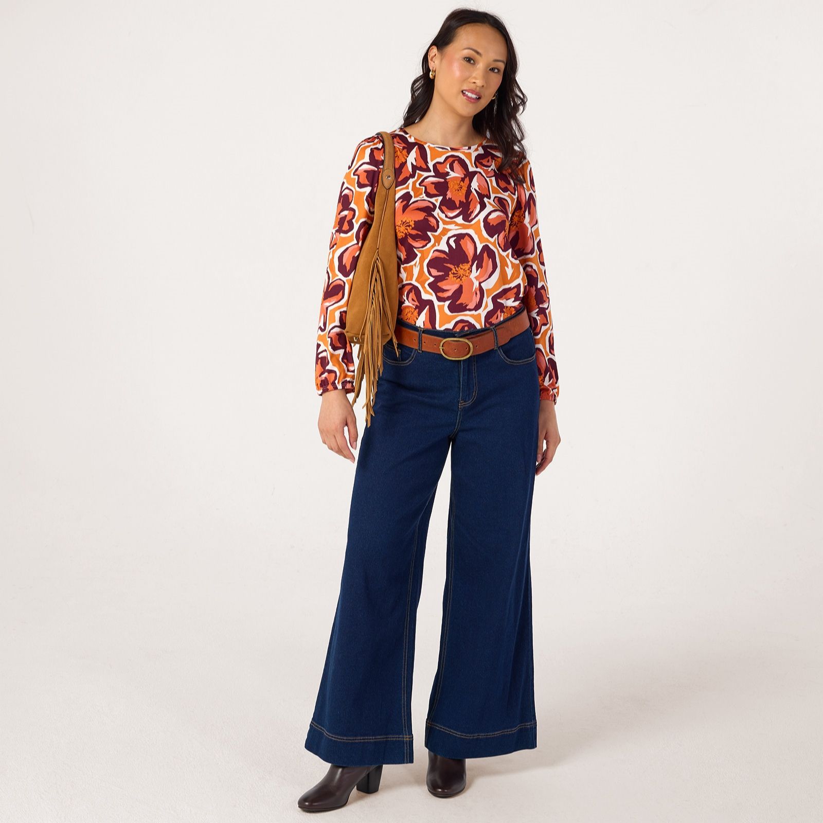Kim & Co Printed Brazil Jersey Long Blouson Sleeve Top