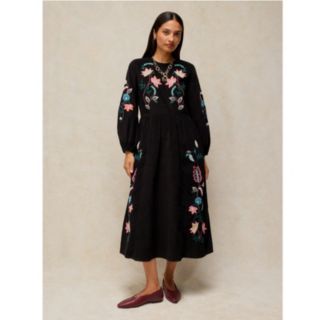 White Stuff Wren Embroidered Cord Dress
