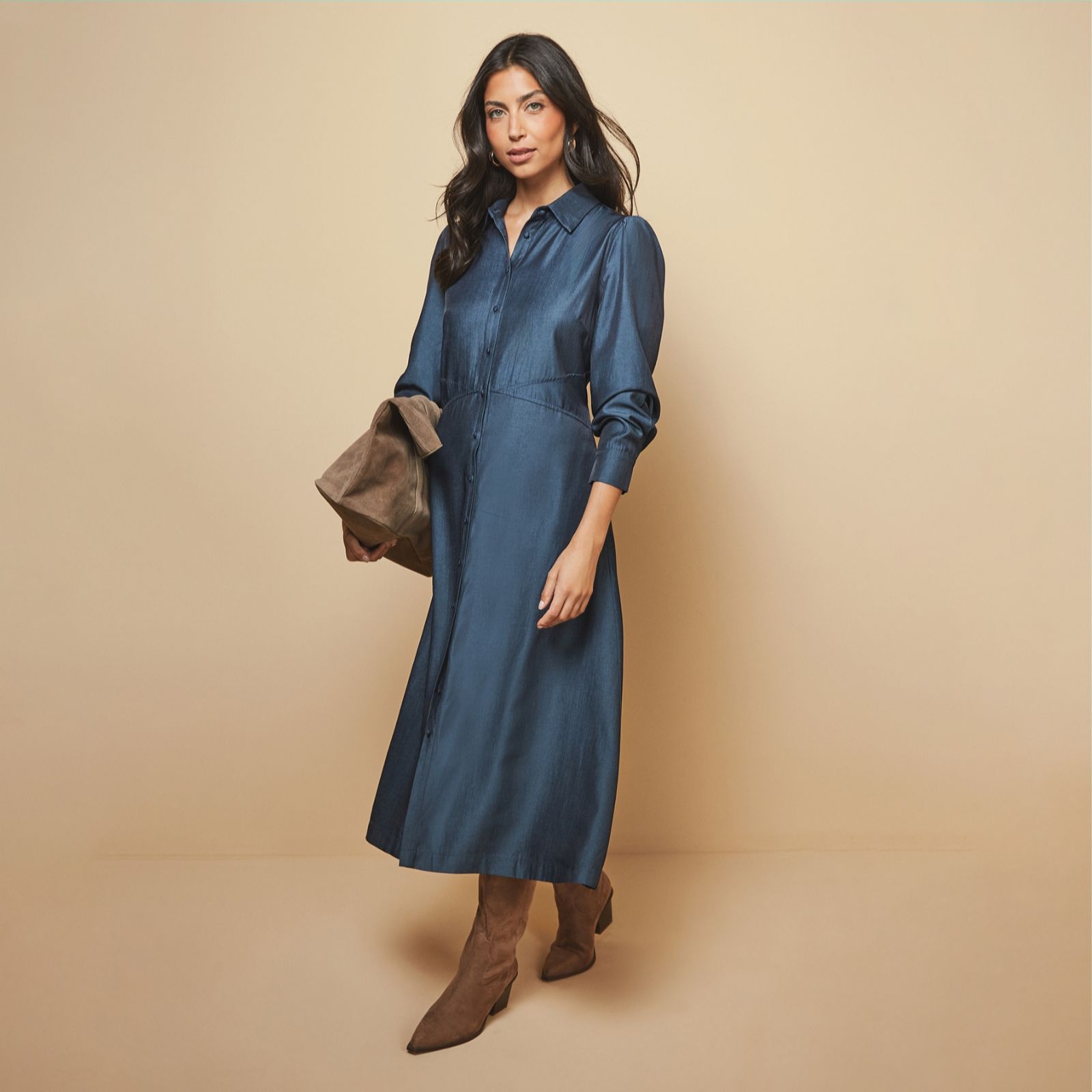 Wallis Denim Cambray Viscose Blend Maxi Shirt Dress