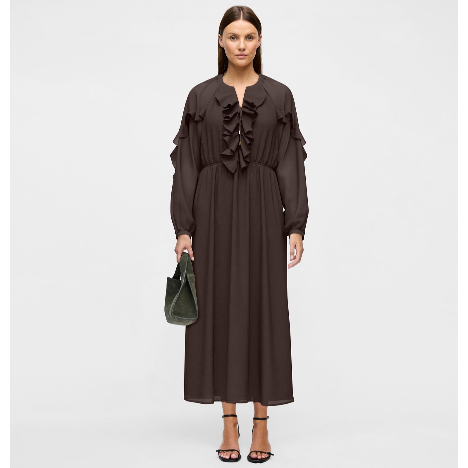 Vila Tiro V-Neck Long Sleeve Flounce Midi Dress