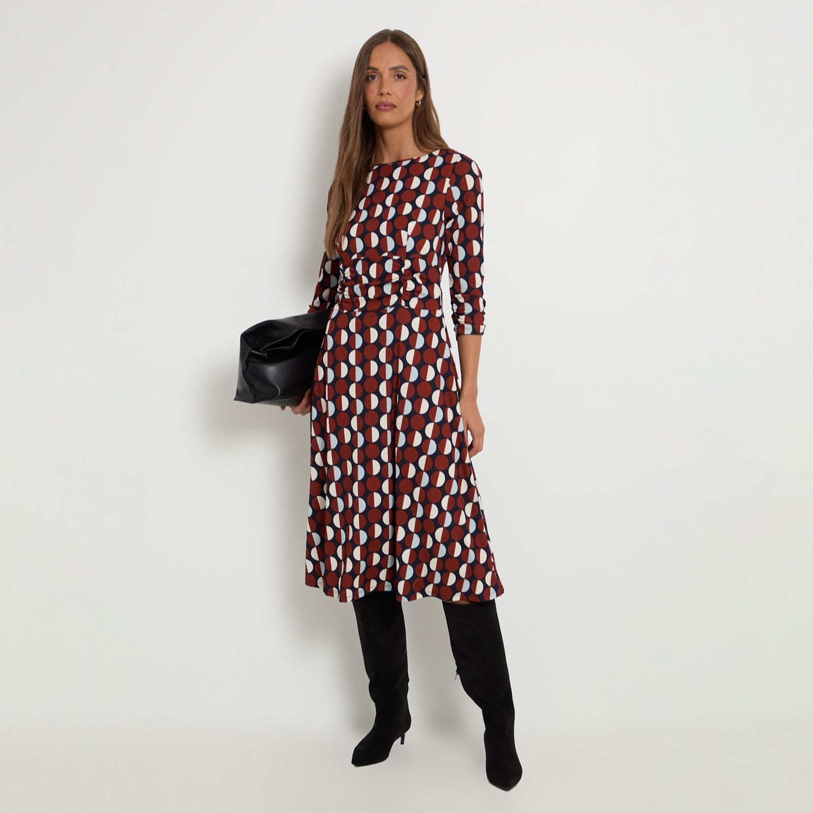 Wallis Printed Jersey Ruched Waist Midi Dress