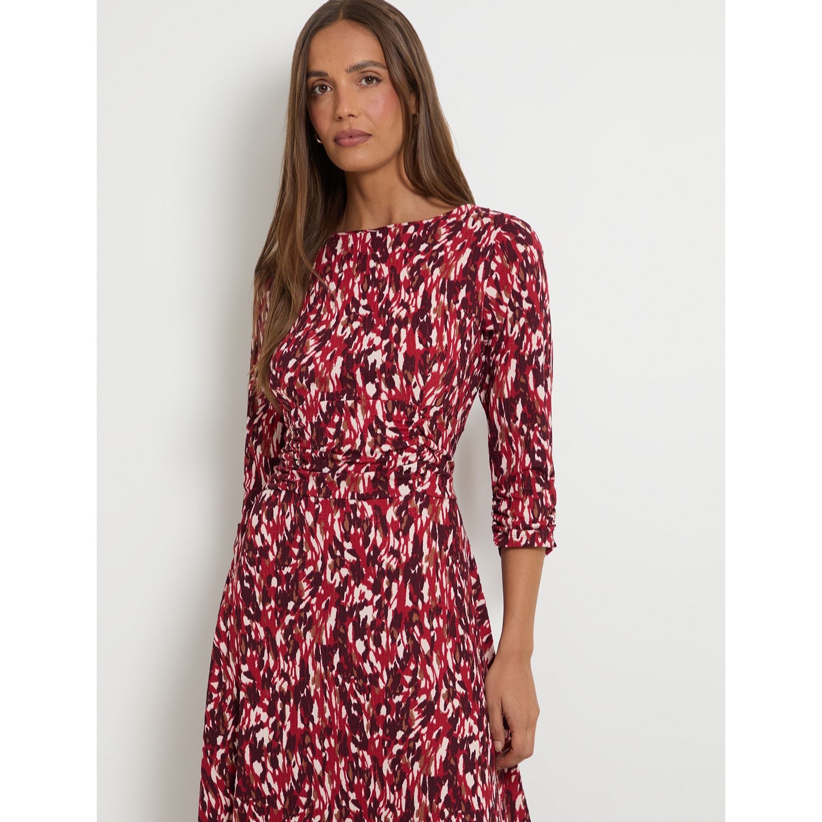Wallis Printed Jersey Ruched Waist Midi Dress