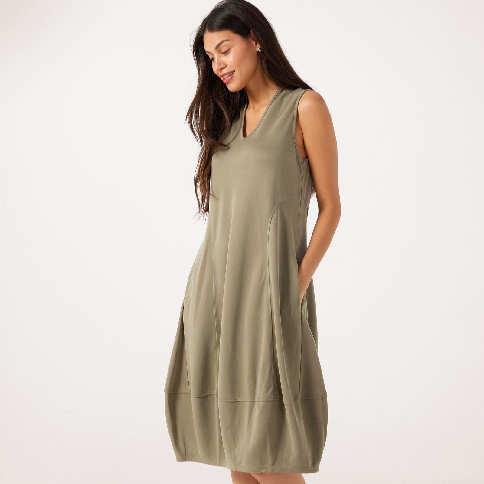 MarlaWynne Collection Light Faux Suede Jersey Balloon Dress