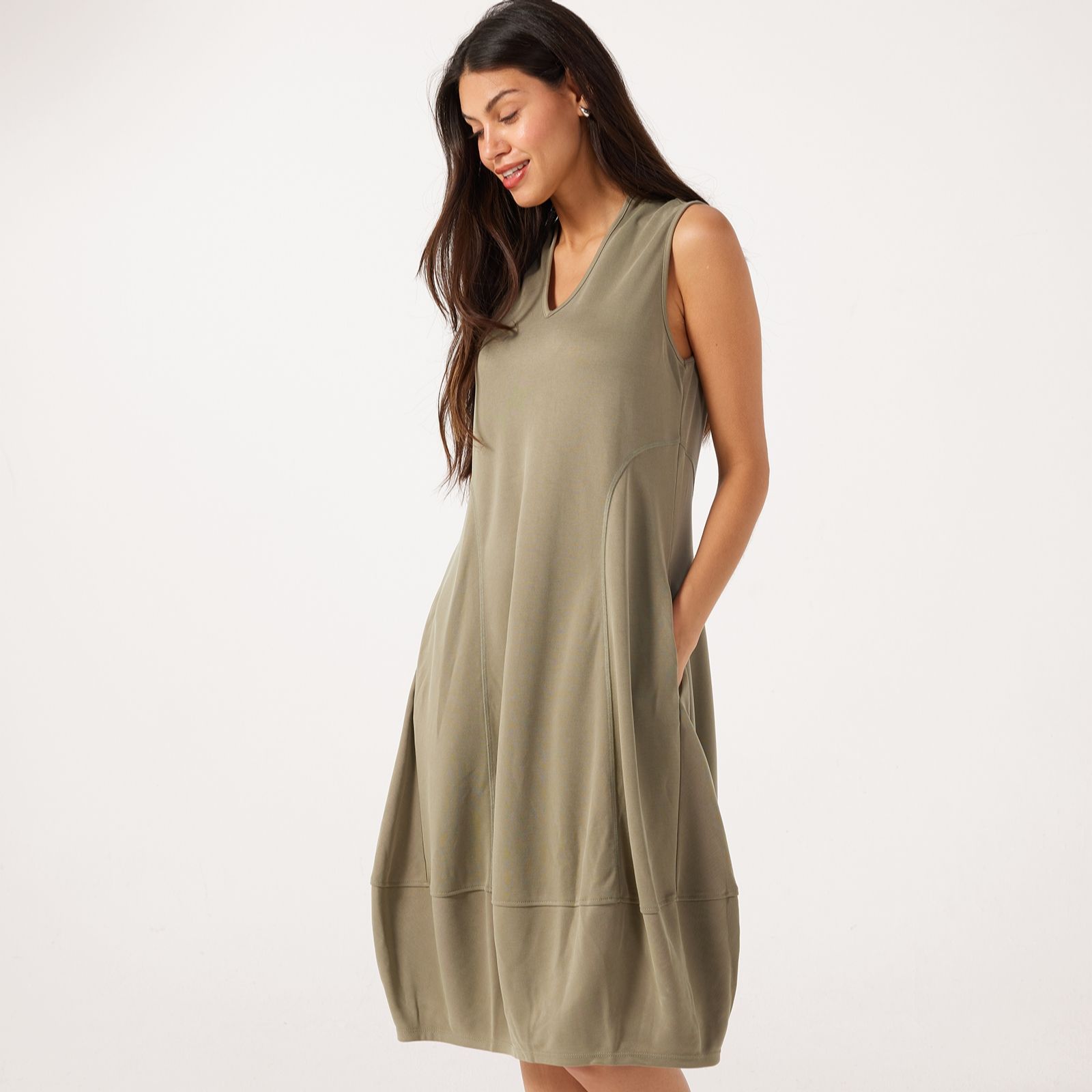 MarlaWynne Collection Light Faux Suede Jersey Balloon Dress