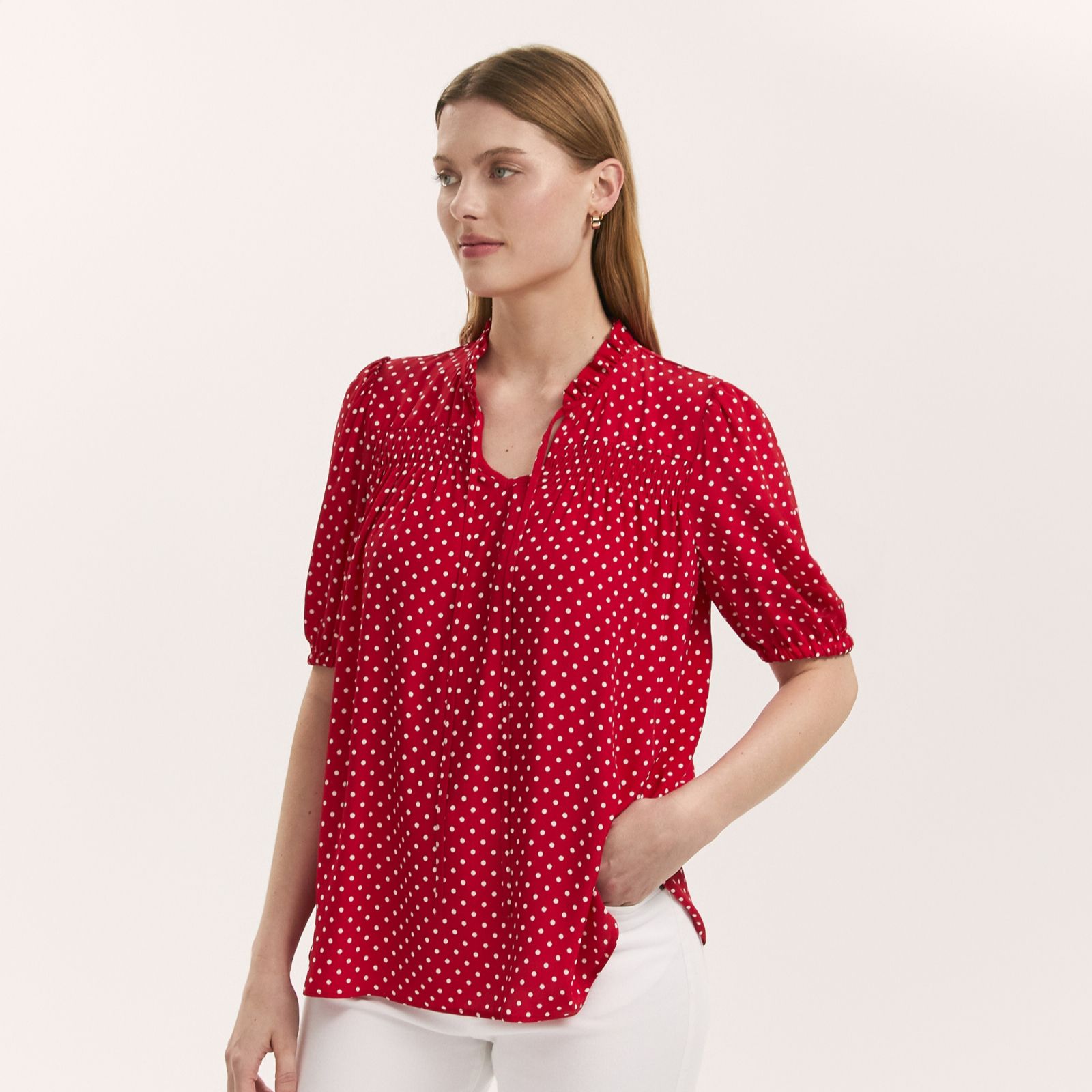 Finery London Macie Moon Crepe Spot Tie Detail Top