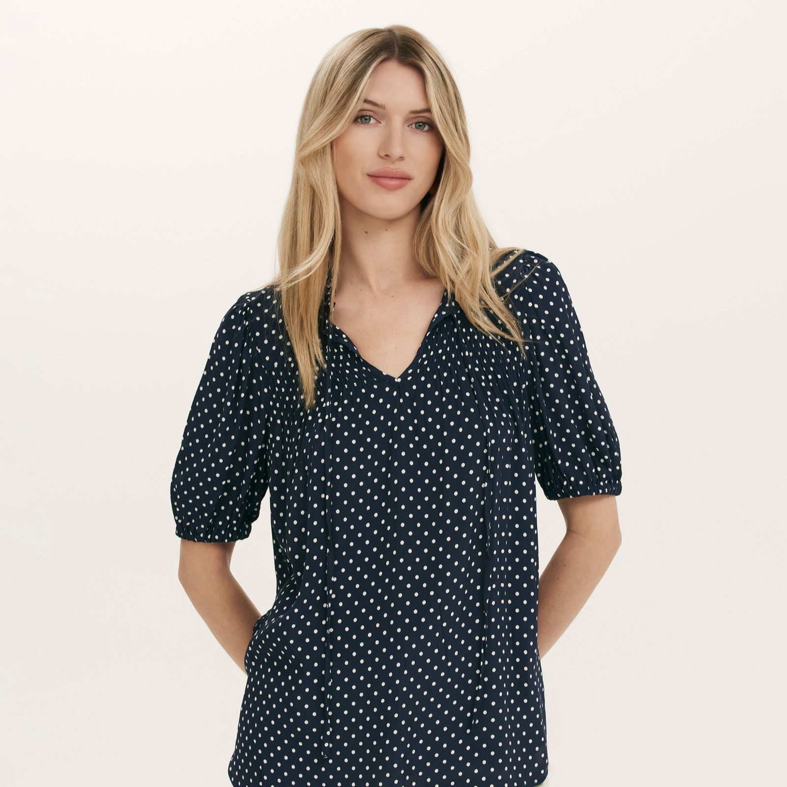 Finery London Macie Moon Crepe Spot Tie Detail Top