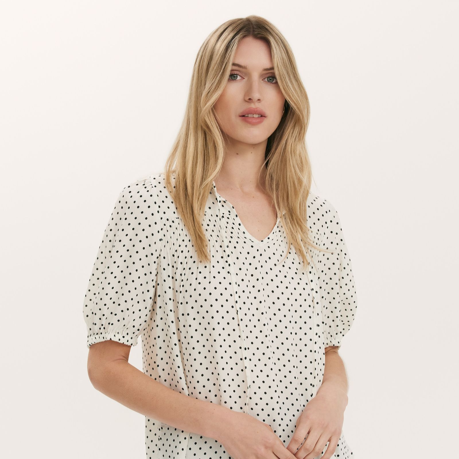 Finery London Macie Moon Crepe Spot Tie Detail Top