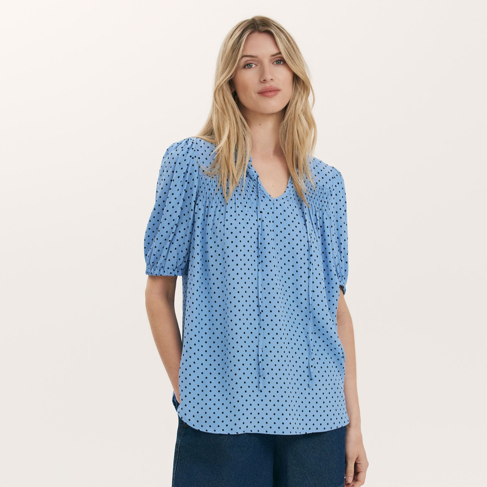 Finery London Macie Moon Crepe Spot Tie Detail Top