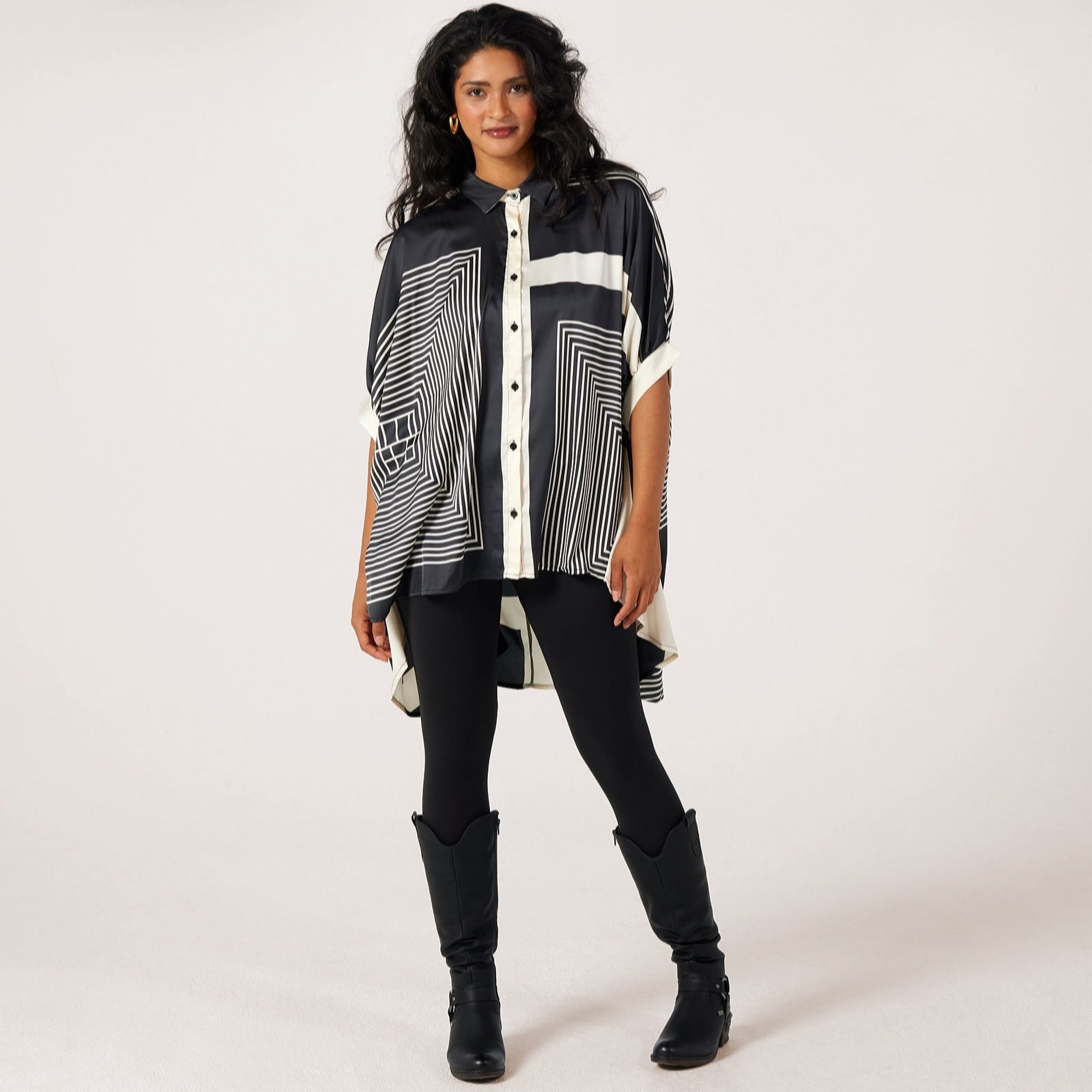 Malissa J Printed Oversized Volume Sleeve Shirt