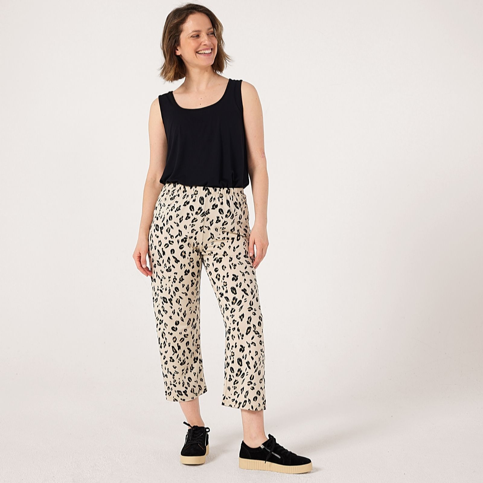 Kim & Co Printed Brazil Jersey Seamfree Cropped Relaxed Standard Trousers
