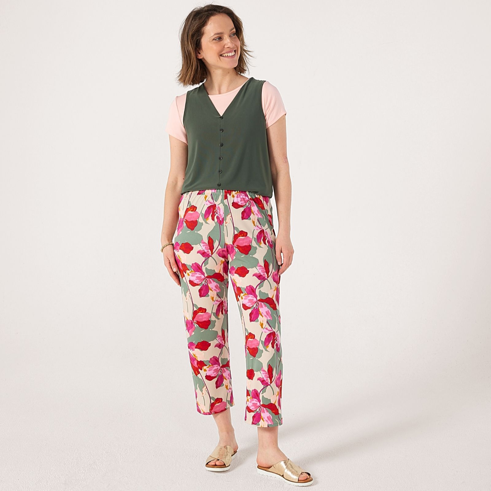 Kim & Co Printed Brazil Jersey Seamfree Cropped Relaxed Standard Trousers