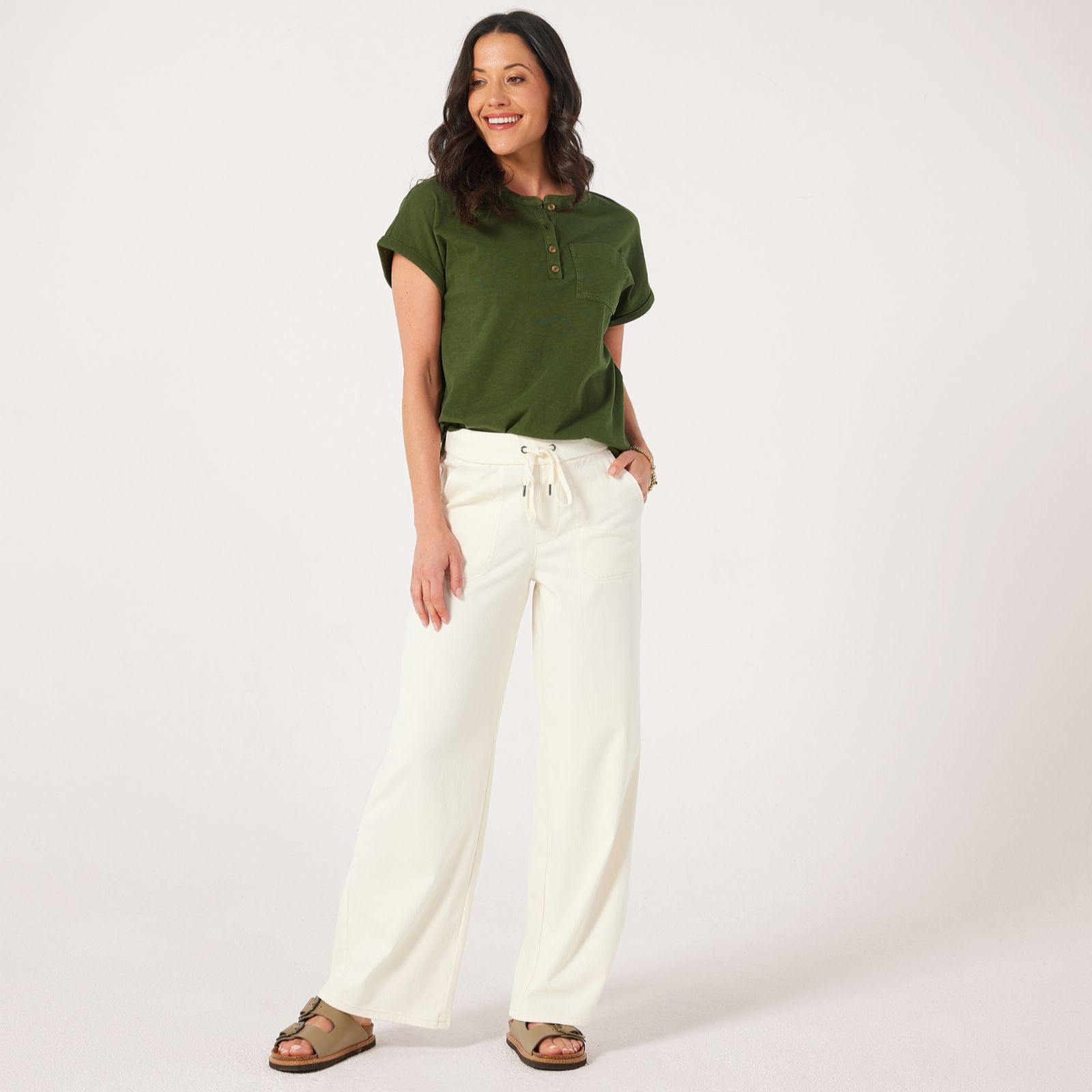 Denim & Co. Comfy Knit Wide-Leg Draw Cord Trousers Standard