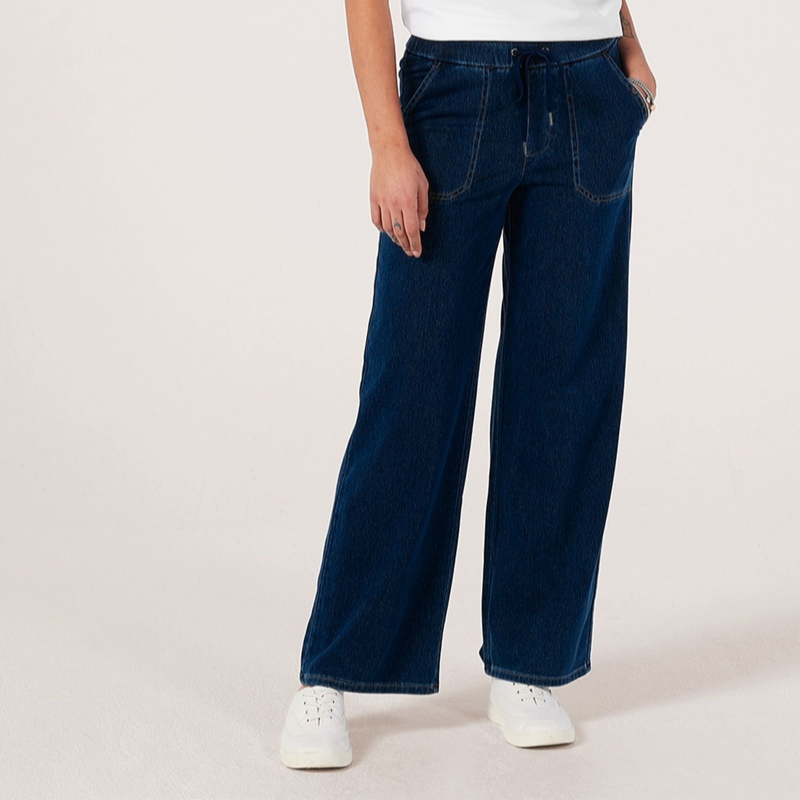 Denim & Co. Comfy Knit Wide-Leg Draw Cord Trousers Standard