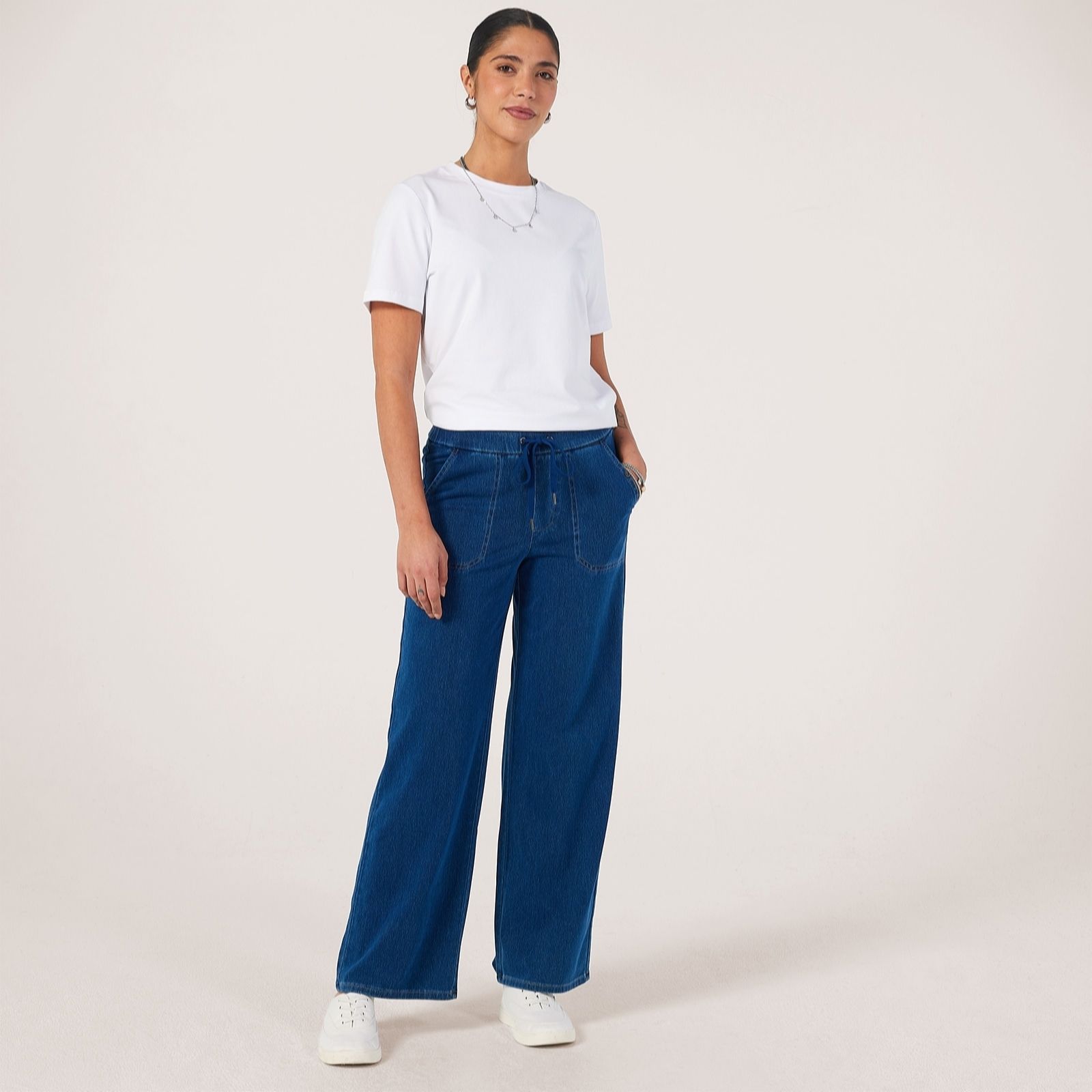 Denim & Co. Comfy Knit Wide-Leg Draw Cord Trousers Standard