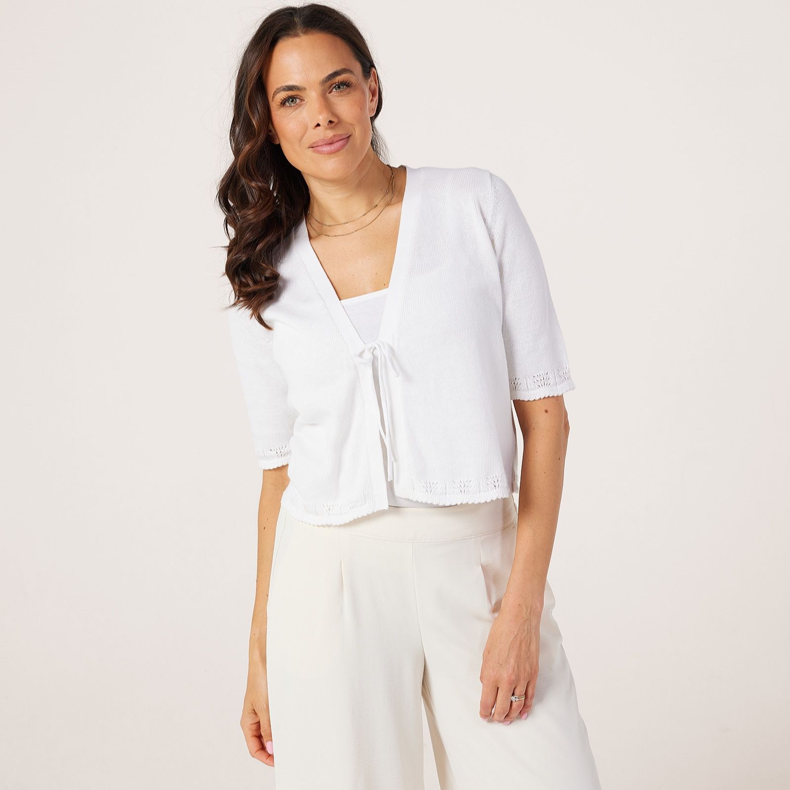 Denim & Co Pure Cotton Tie Front Shrug Cardigan