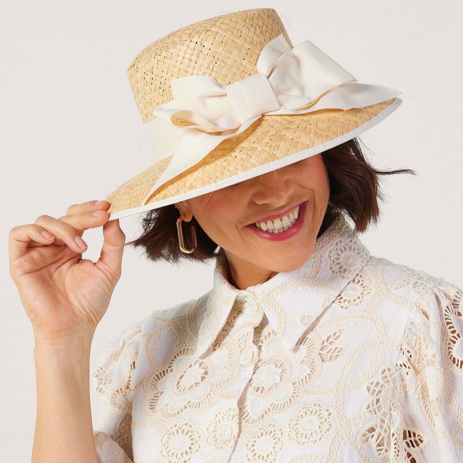Helene Berman X Katy 100% Italian Raffia Ribbon Bow Hat
