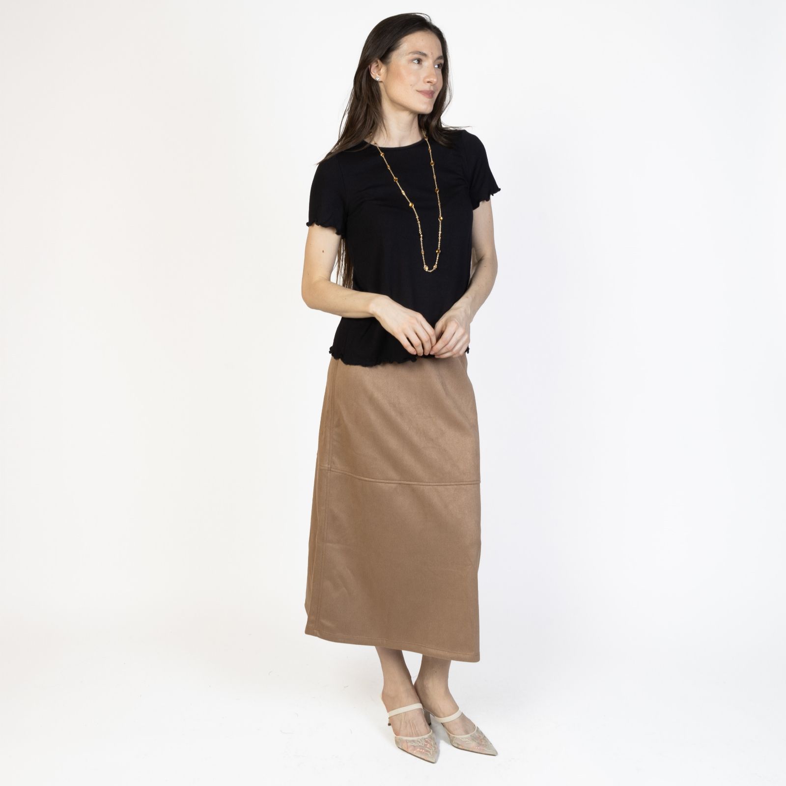 Kim & Co Stretch Faux Suede Long Skirt