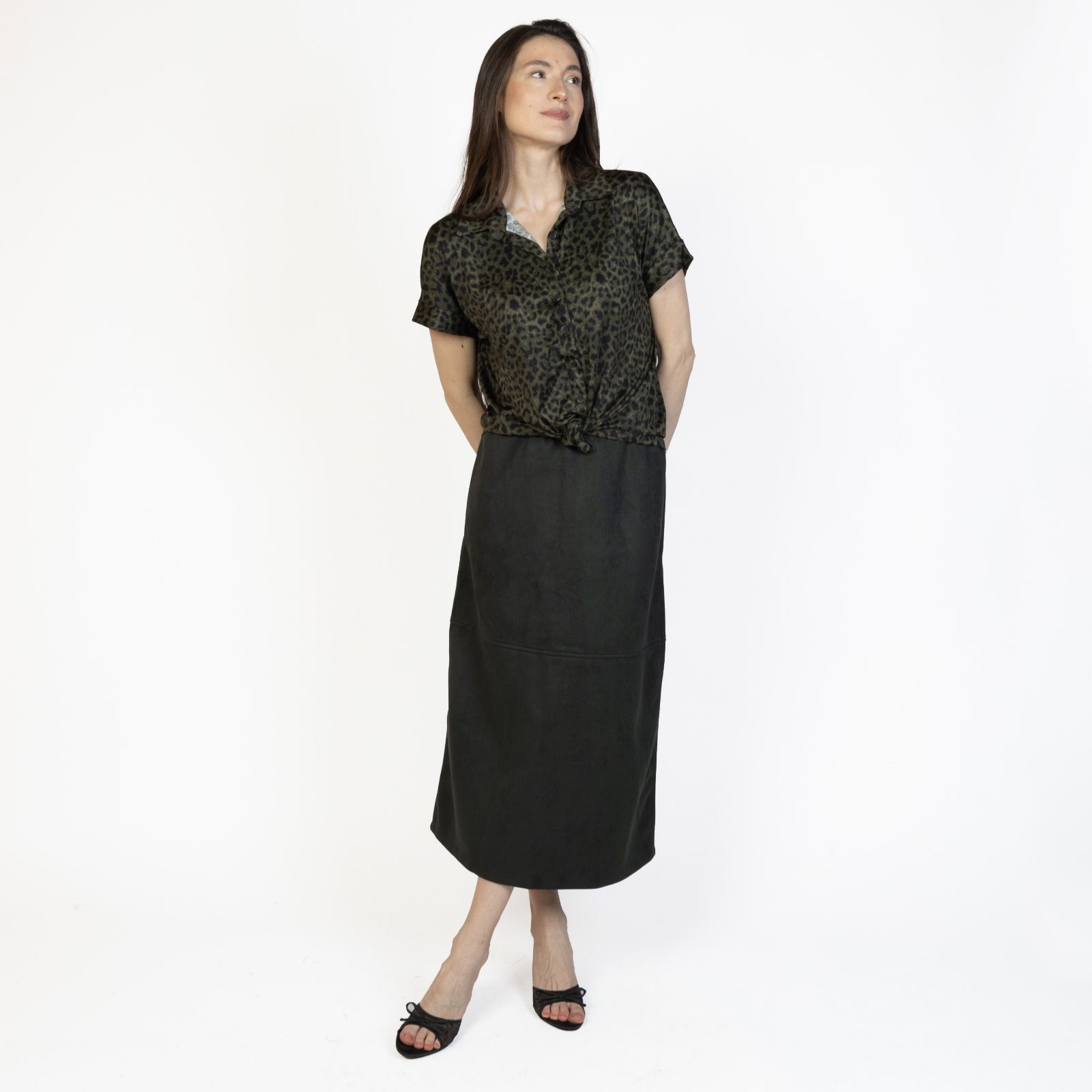 Kim & Co Stretch Faux Suede Long Skirt