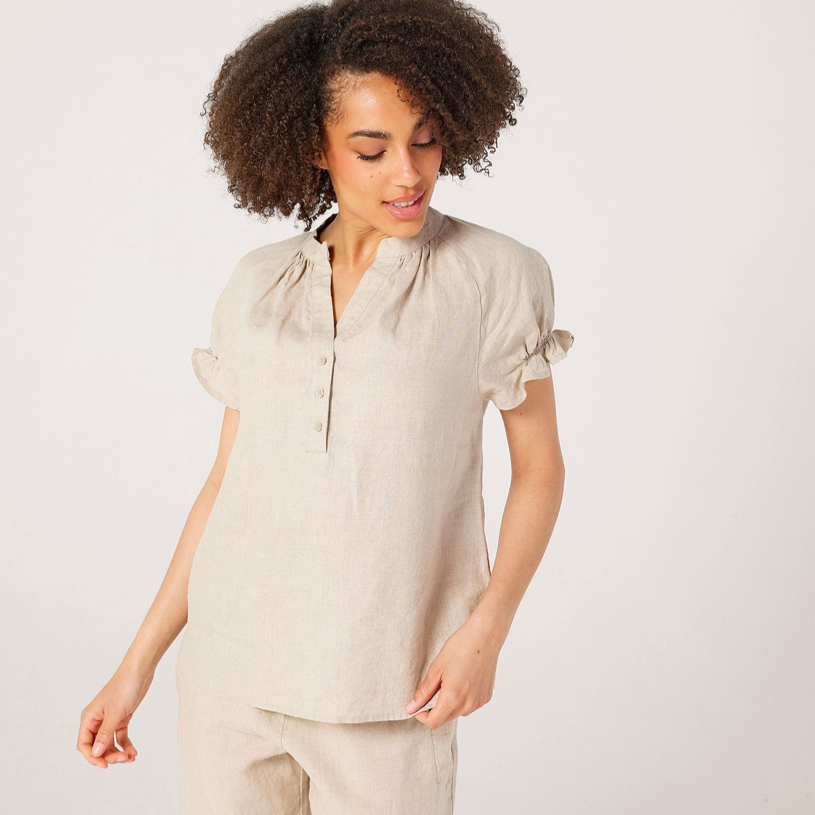 Masai Copenhagen Delithra 100% Linen Ruffle Sleeve Top