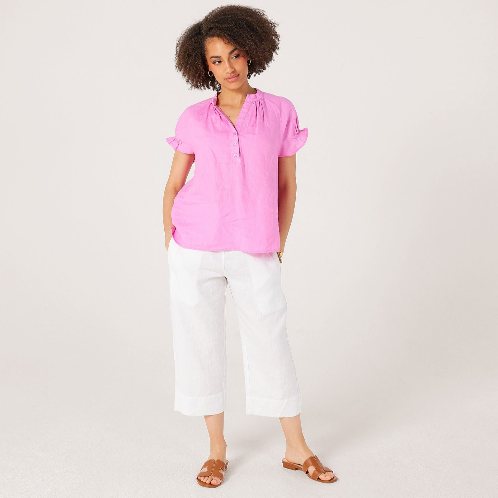 Masai Copenhagen Delithra 100% Linen Ruffle Sleeve Top