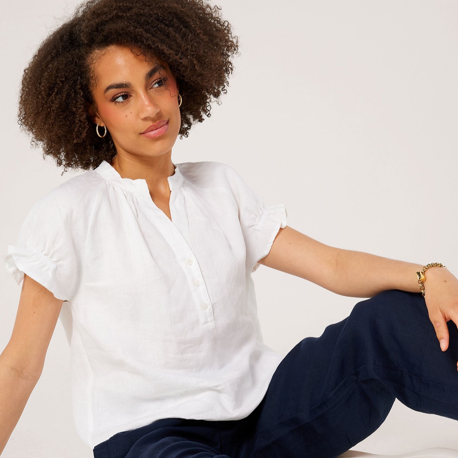 Masai Copenhagen Delithra 100% Linen Ruffle Sleeve Top