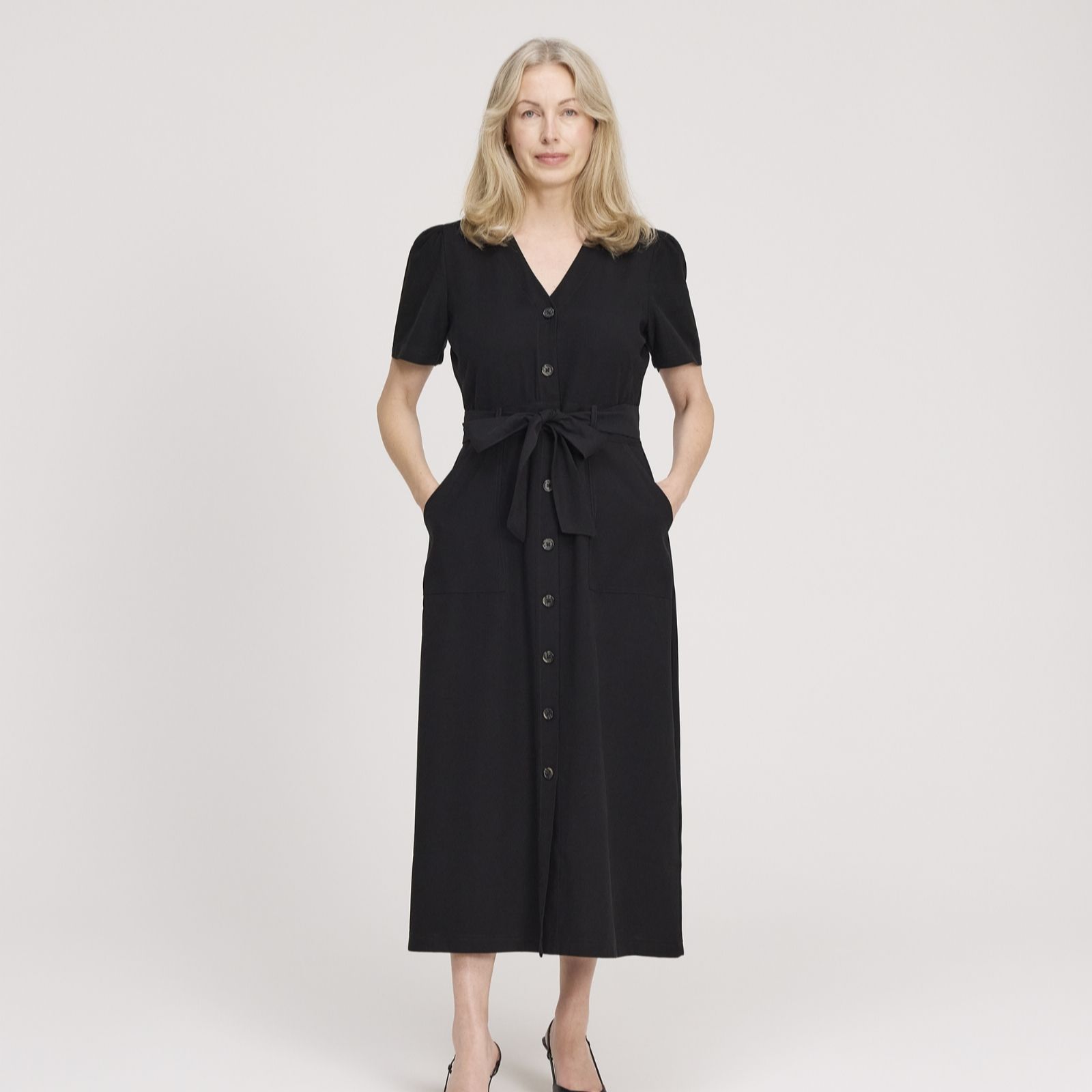 Finery London Pricilla Cupro Button Through V Neck Dress Standard