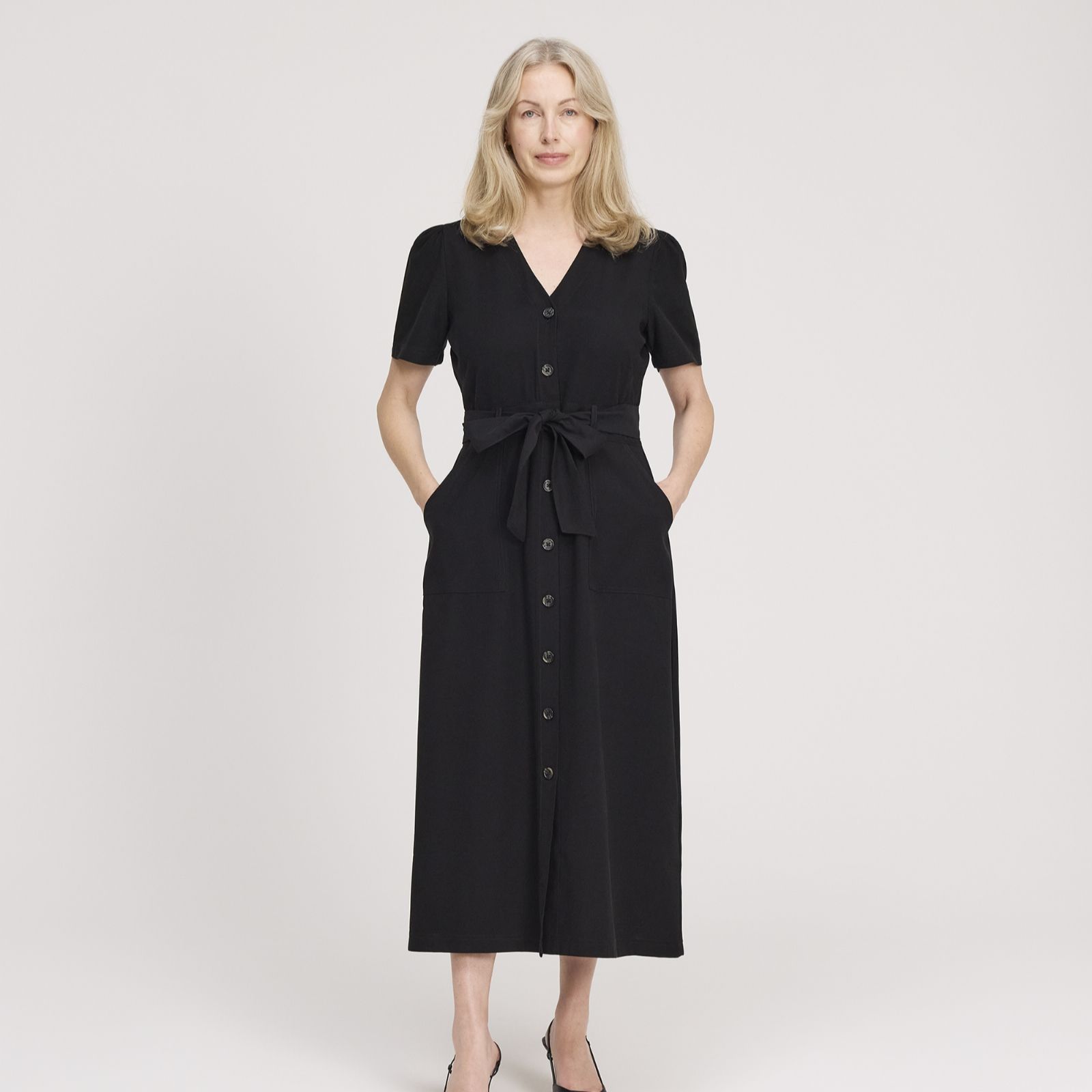 Finery London Pricilla Cupro Button Through V Neck Dress Standard