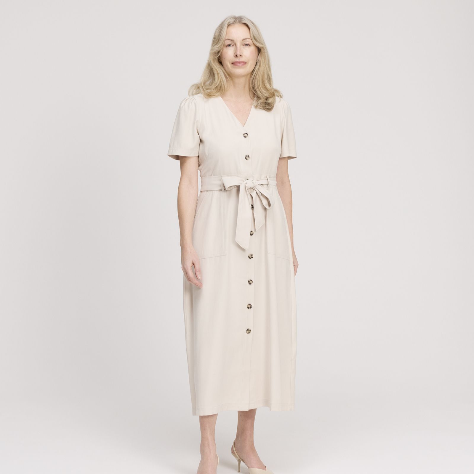 Finery London Pricilla Cupro Button Through V Neck Dress Standard