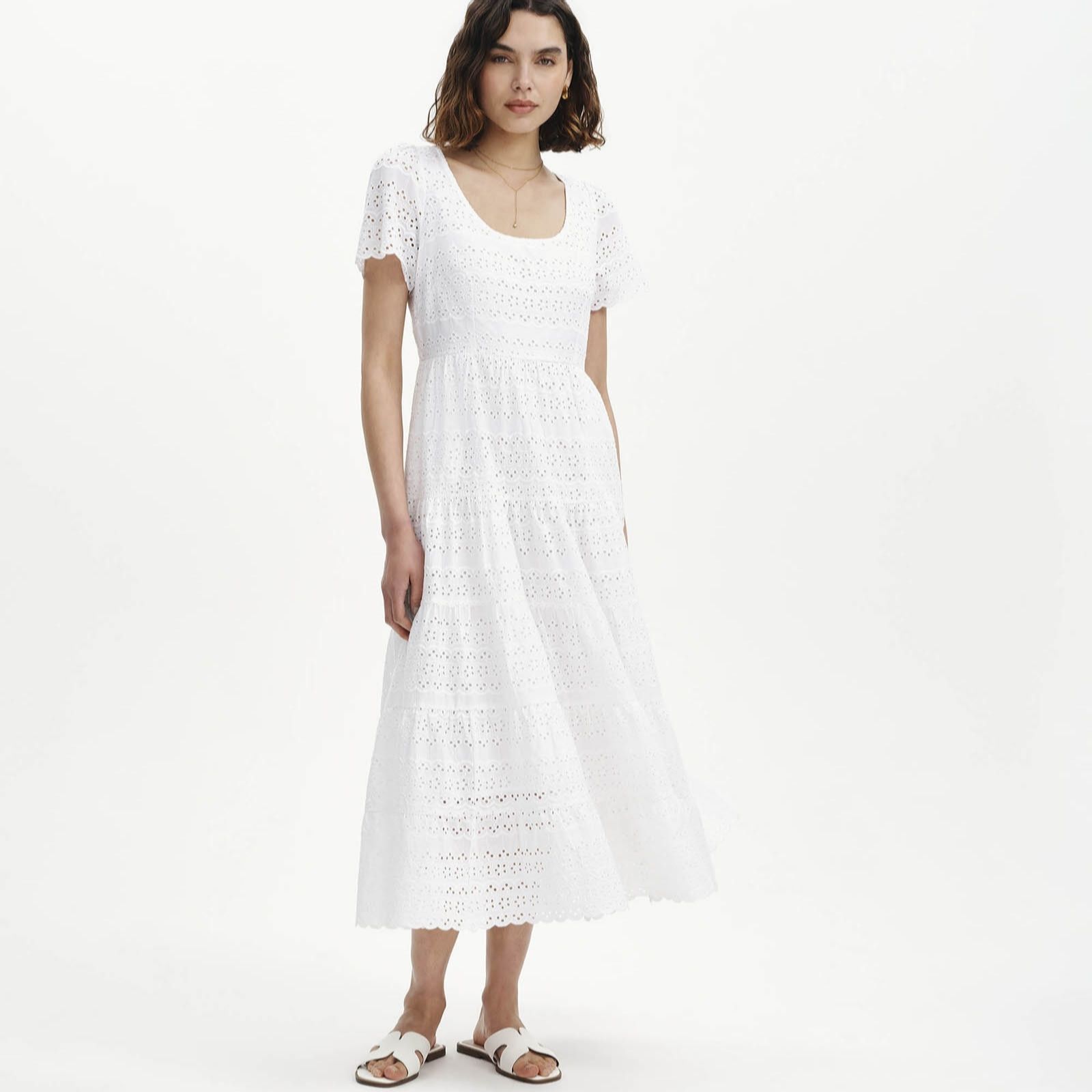 Finery London Jemma Cotton Broderie Tiered Dress Petite
