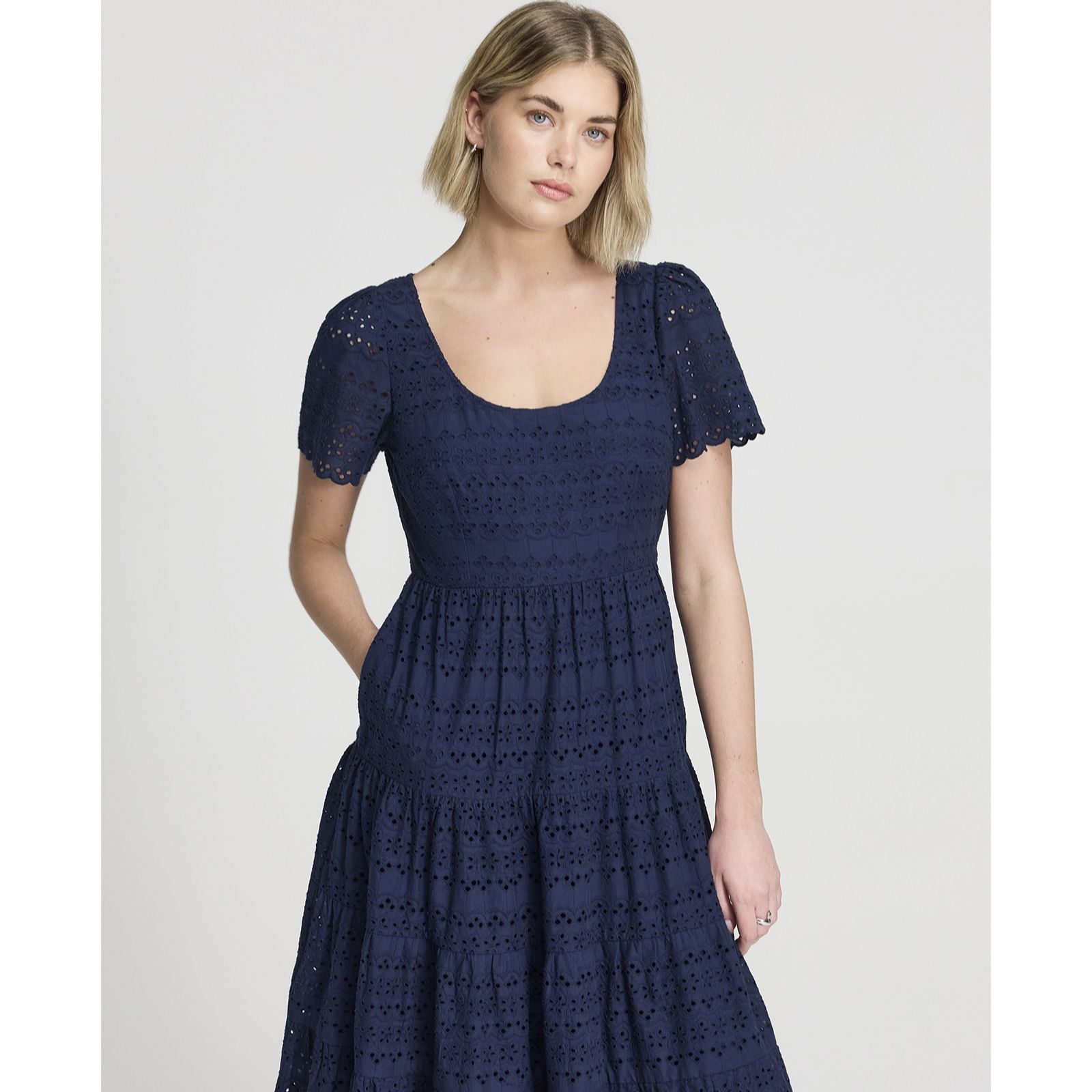 Finery London Jemma Cotton Broderie Tiered Dress Petite