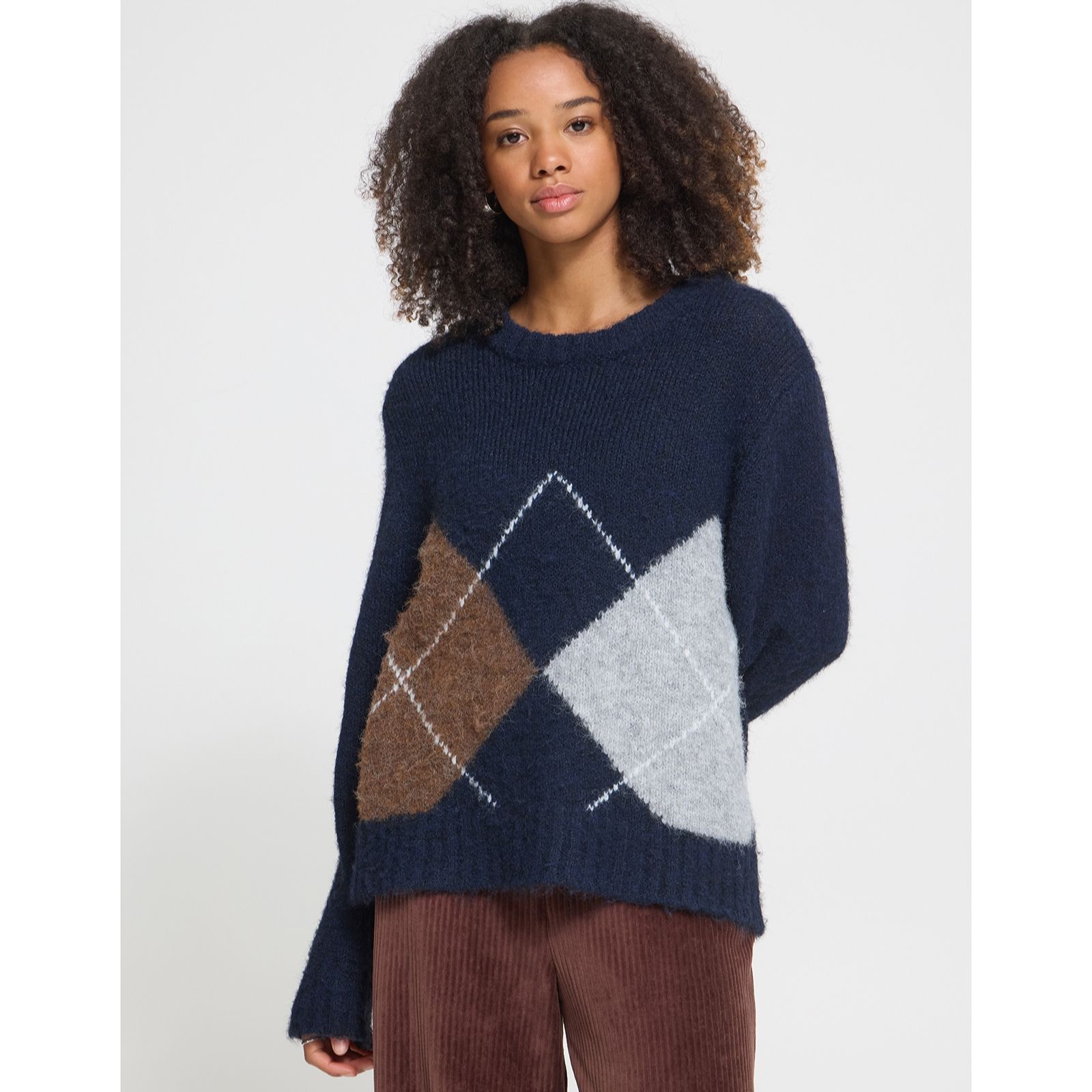 ICHI Bayan Long Sleeve Argyle Jumper