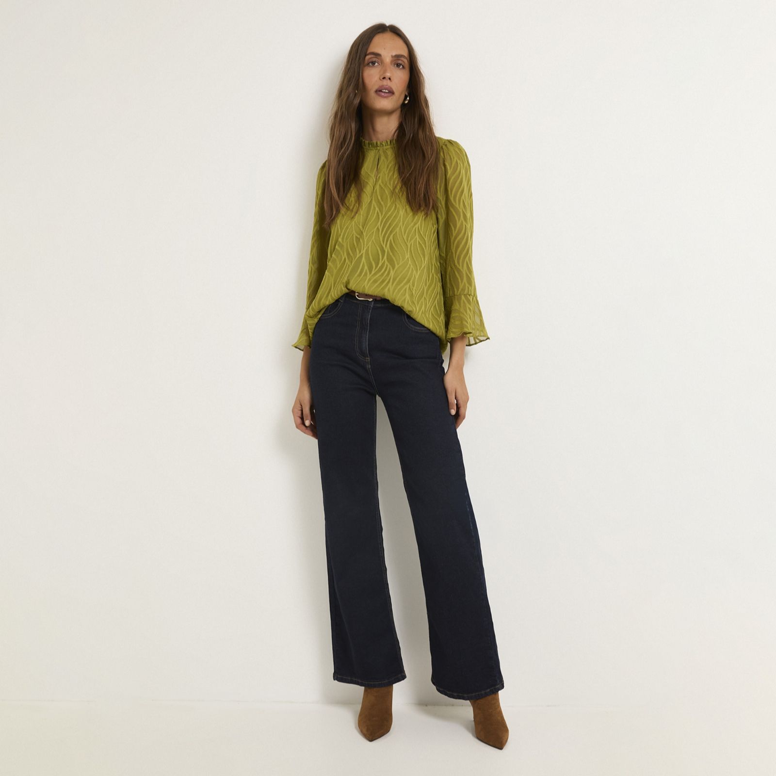 Wallis Burnout Ruffle Neck Blouse