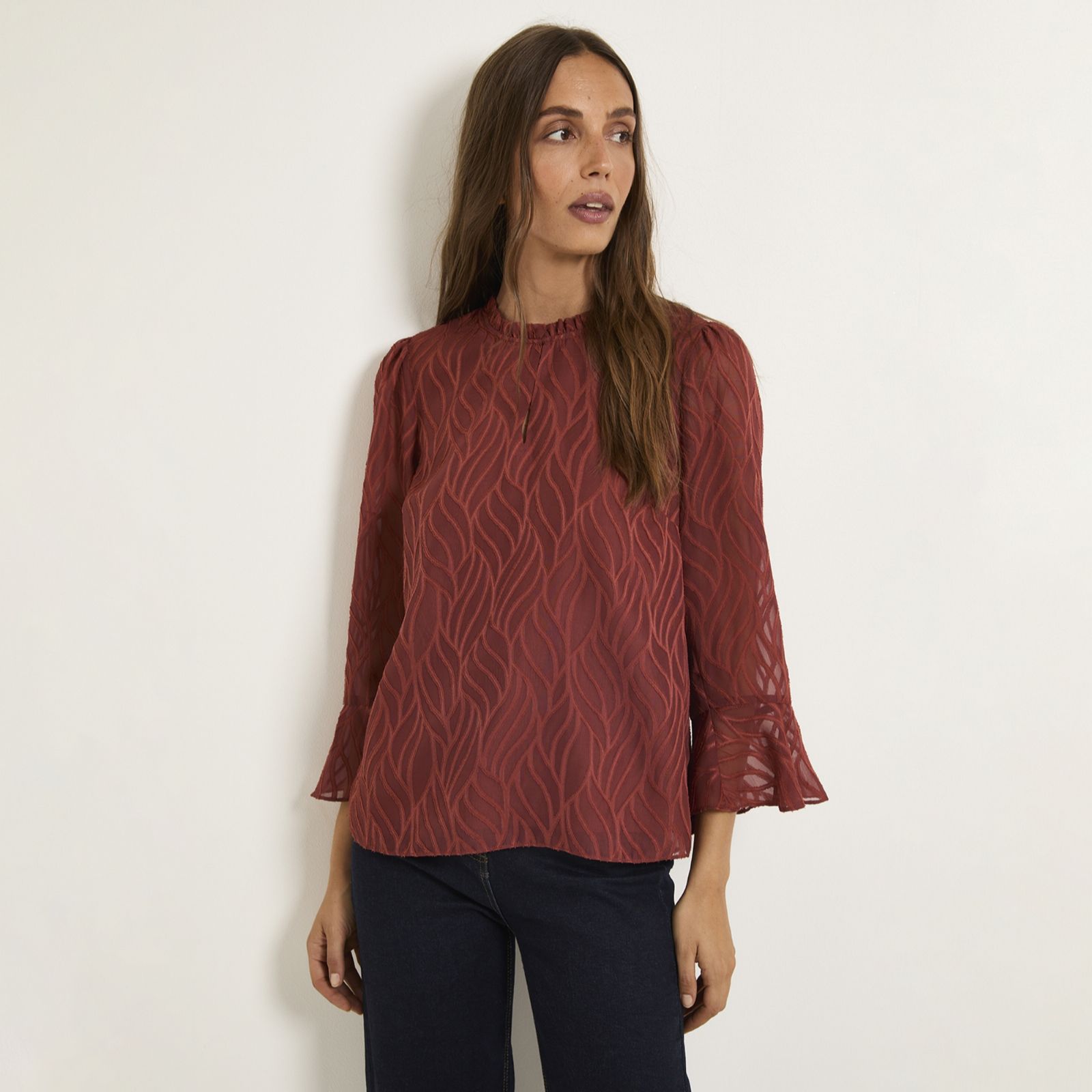 Wallis Burnout Ruffle Neck Blouse
