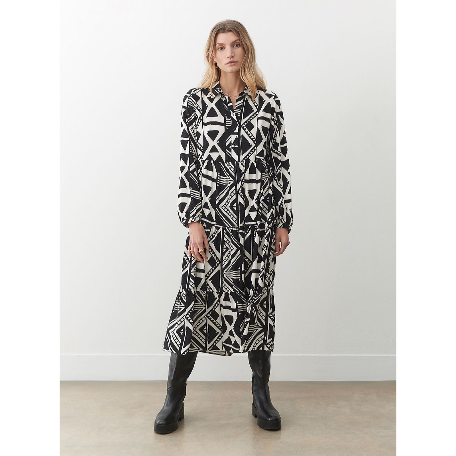 Finery Kalia Abstract Print Midi Shirt Dress - QVC UK