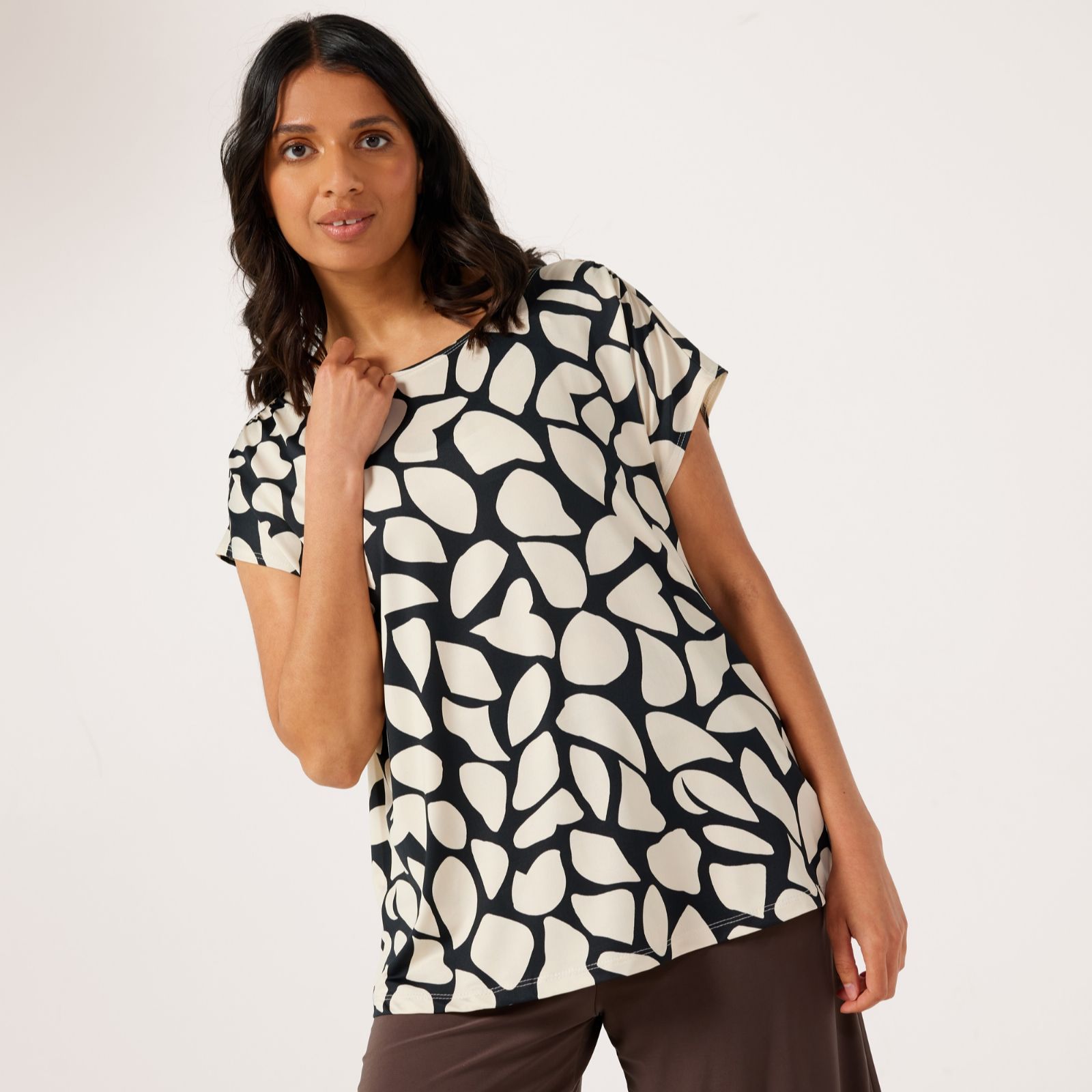 Kim & Co Brazil Knit Short Dolman Sleeve Top with Shirring On Shoulders