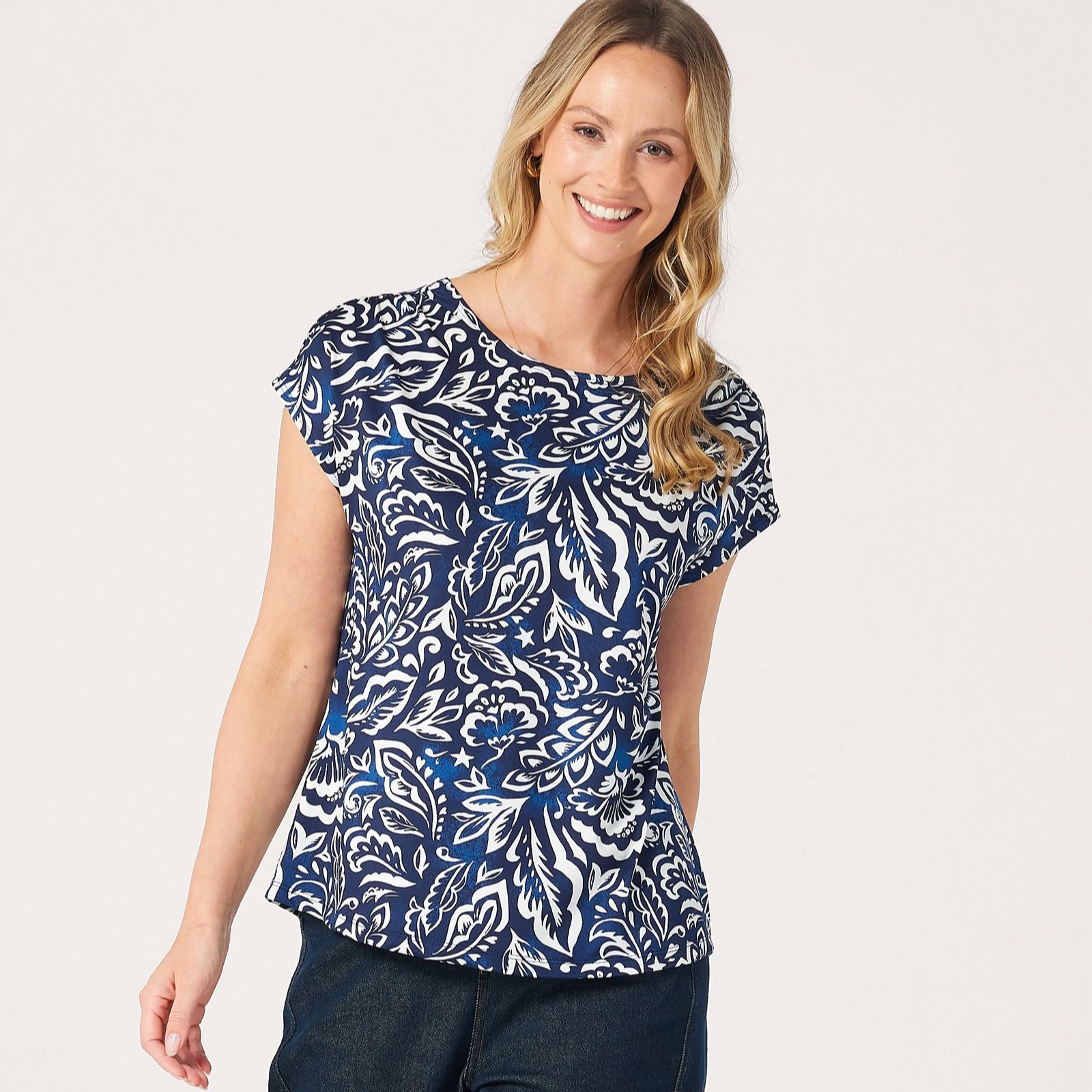 Kim & Co Brazil Knit Short Dolman Sleeve Top with Shirring On Shoulders