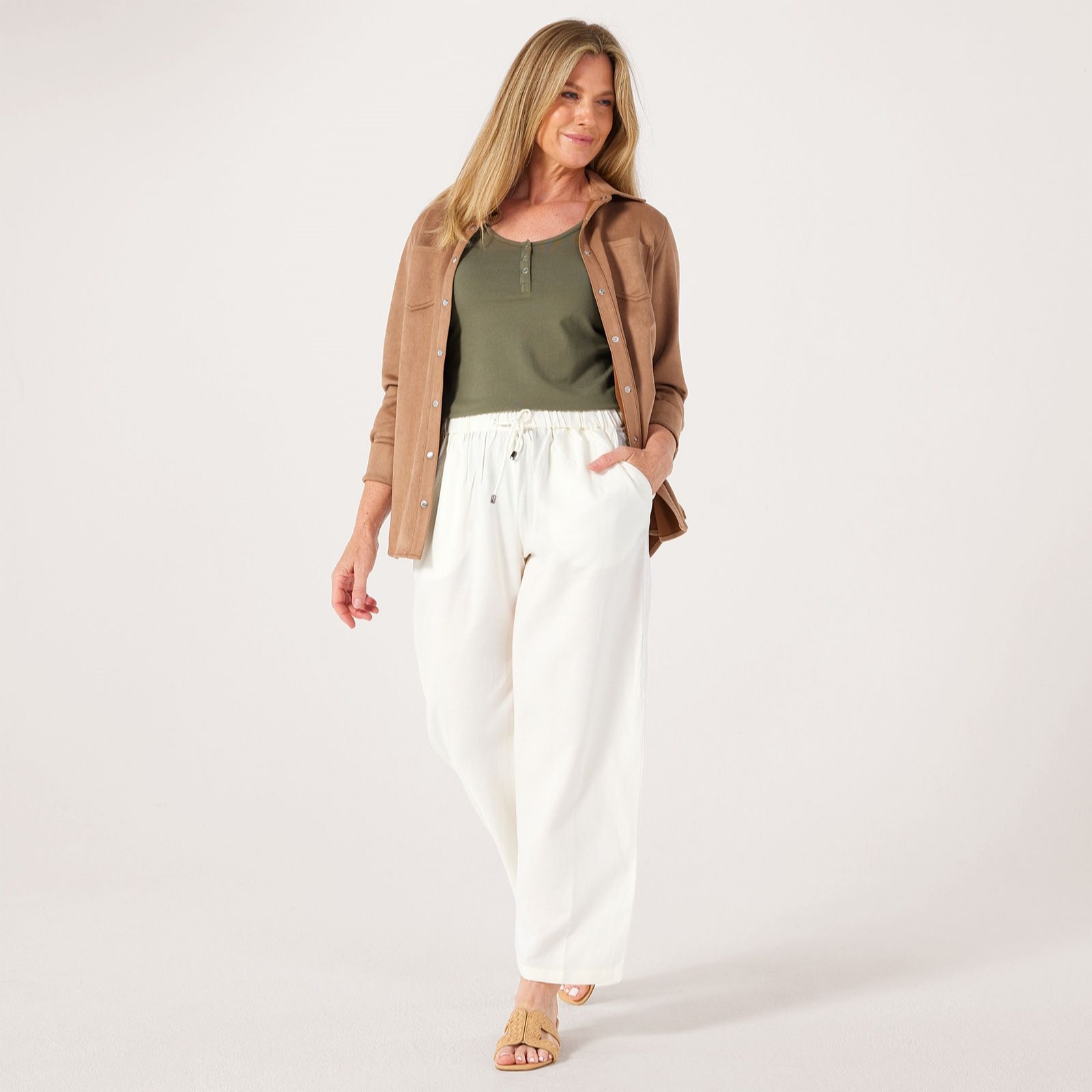 Denim & Co Linen Blend Wide Leg Trouser Petite