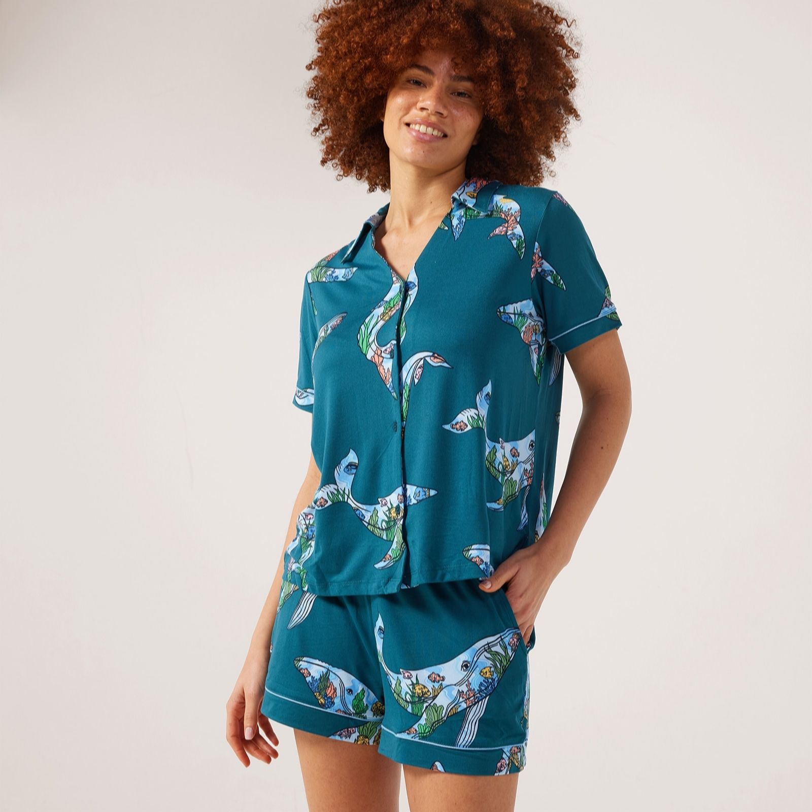 Chelsea Peers Whale Button Up Short PJ Set