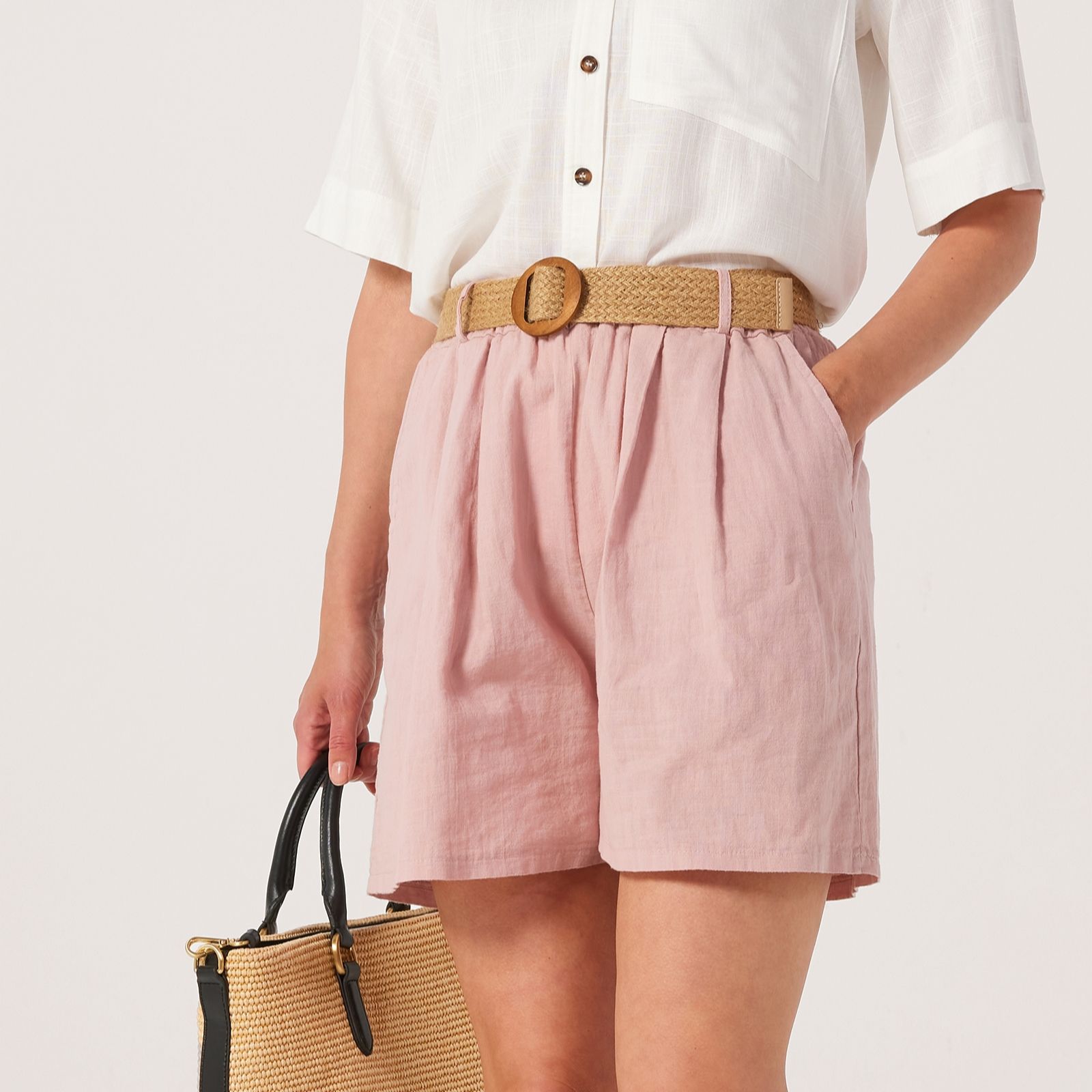 Izabel London Belted Linen Shorts