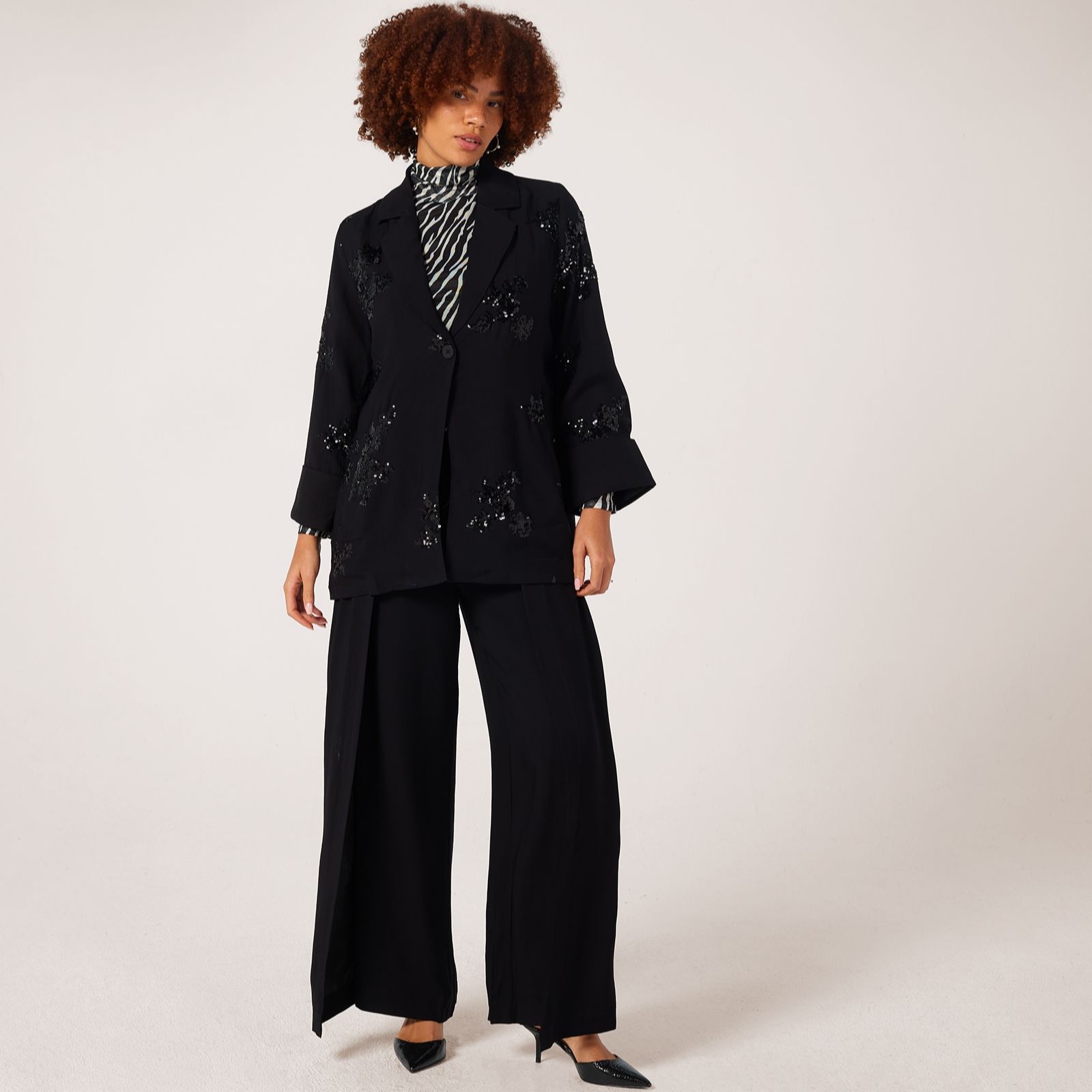 MarlaWynne Collection Embellished Sequin Blazer