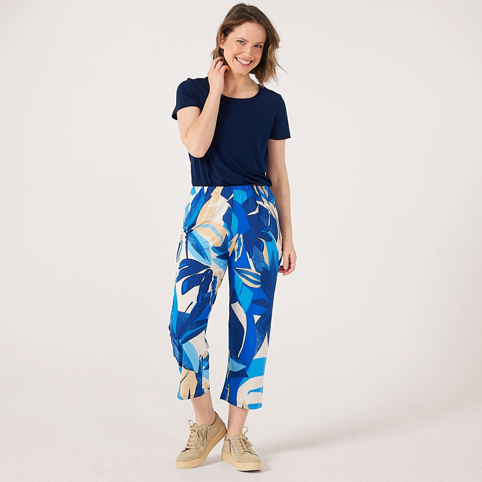 Kim & Co Printed Brazil Jersey Seamfree Cropped Relaxed Petite Trousers